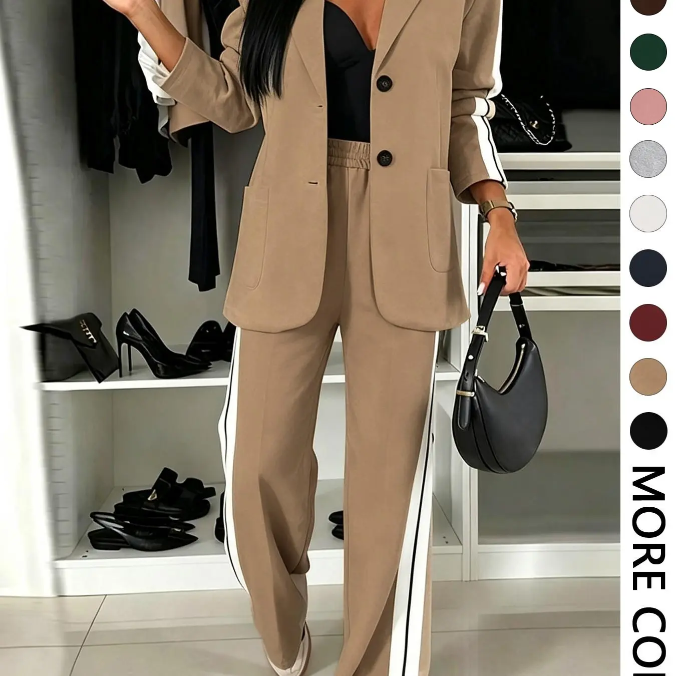 Women's Fall Winter Striped Wide Leg Suit Set-Tactilefable