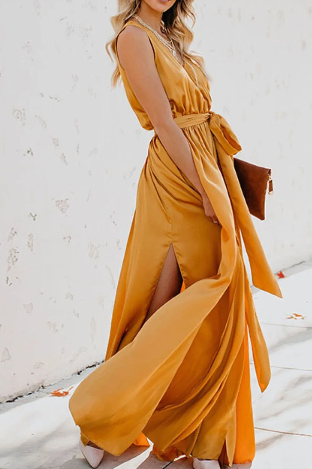 Gilded Hour Surplice Tie Waist Maxi Dress | 3 colors | Poundton-Tactilefable