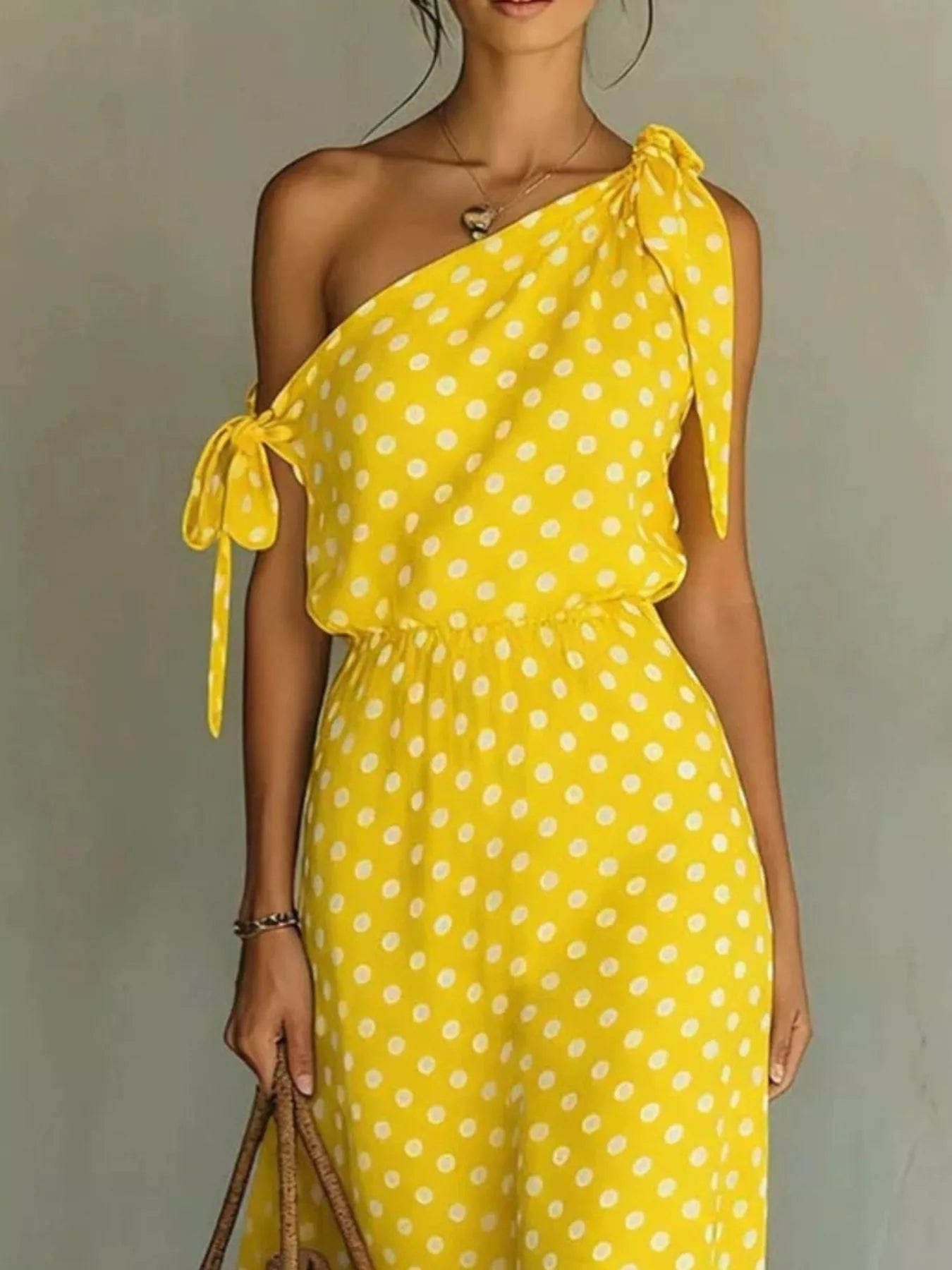 Dorothea One-Shoulder Polka Dot Midi Dress | 6 Colors-Tactilefable