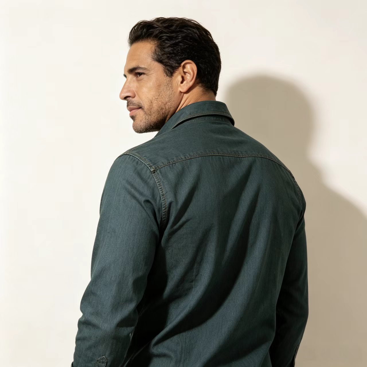 Men's Denim Shirt, Pure Cotton, Wrinkle-Free, Solid Color, Long Sleeve-Tactilefable