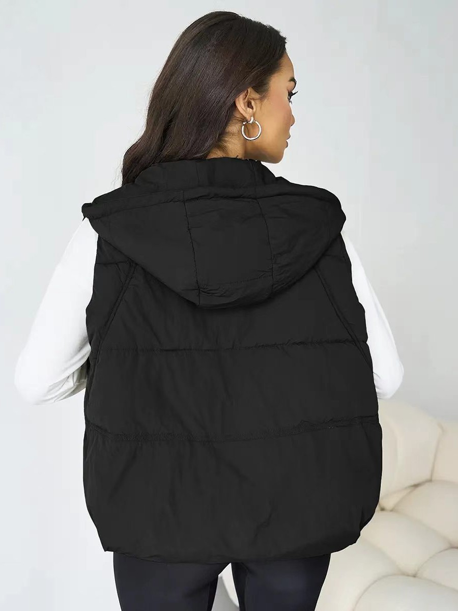 Women's Short Hooded Puffer Gilet, Loose‑Fit Zip‑Up Sleeveless Waistcoat for Autumn Winter Street Chic-TACTILEFABLE