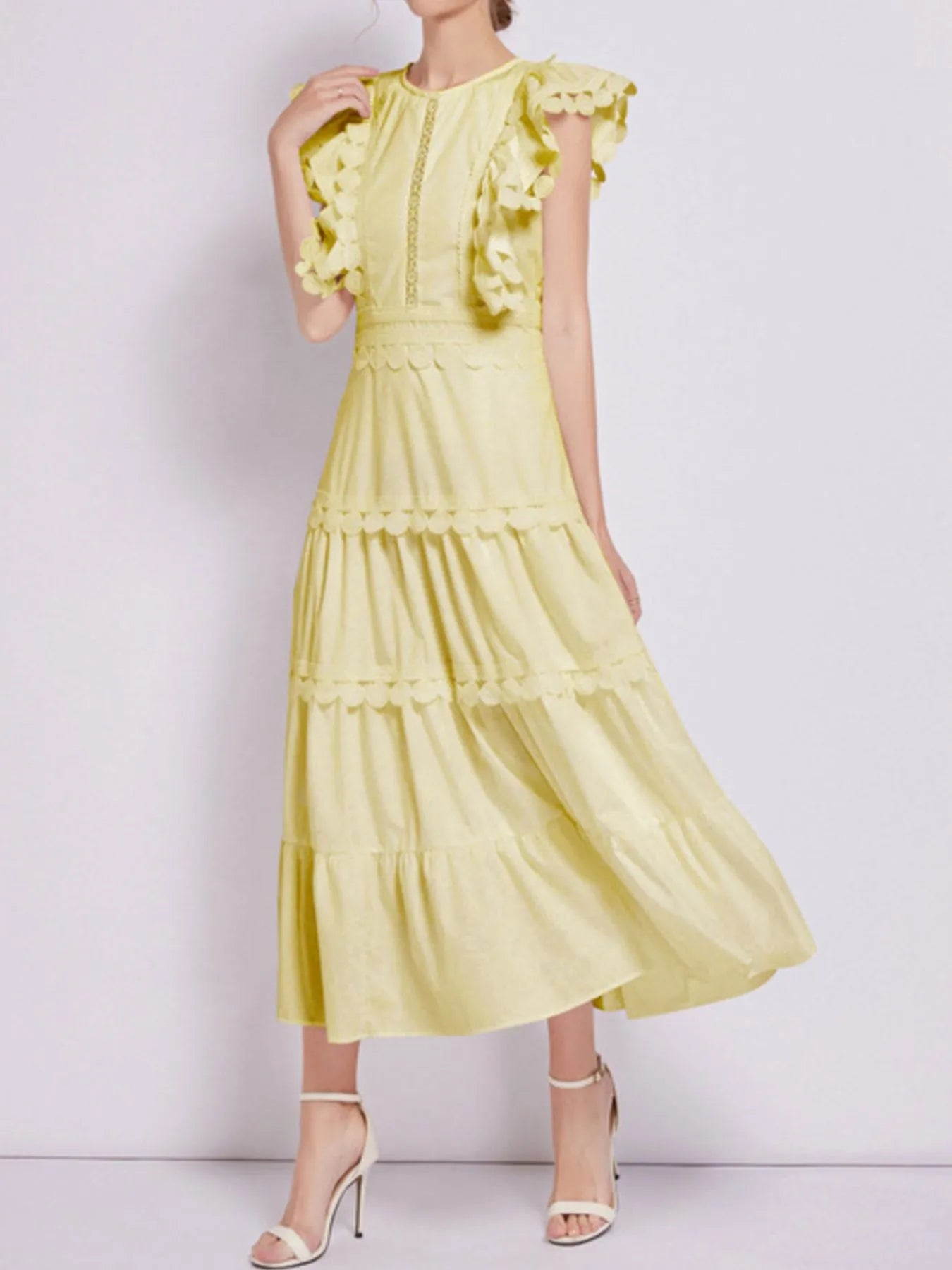 Flutter Sleeve Tiered Maxi Dress with Embroidered Trim | 3 Colors-Tactilefable
