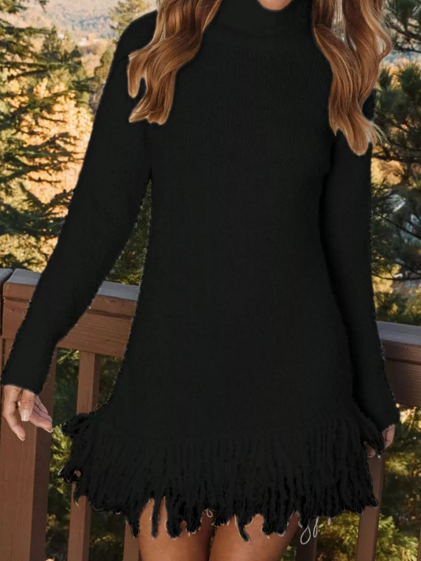 Shimmy Fringe Turtleneck Sweater Dress | 4 Colors-Tactilefable