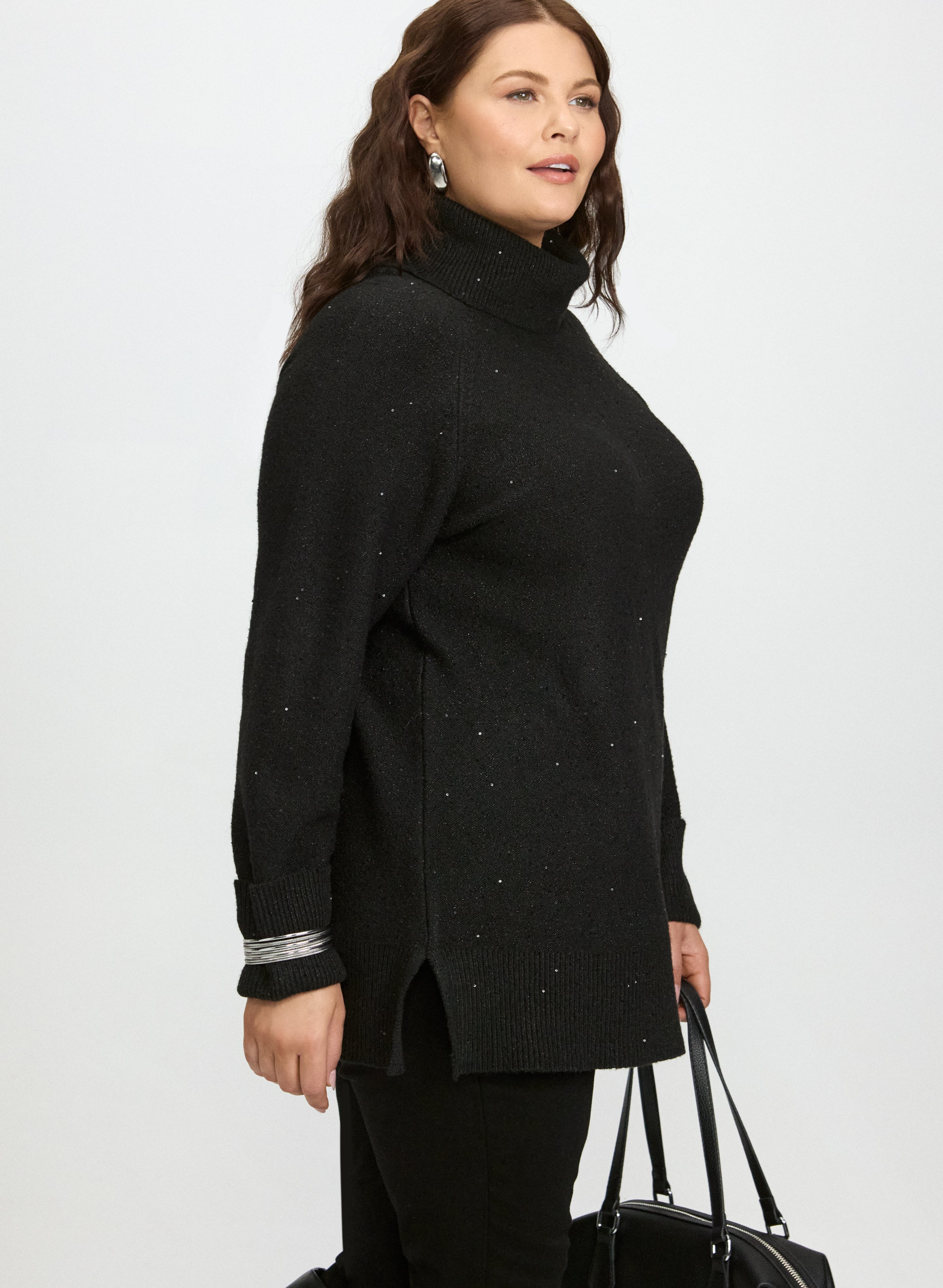 Sequined Cowl Neck Tunic Sweater-Tactilefable