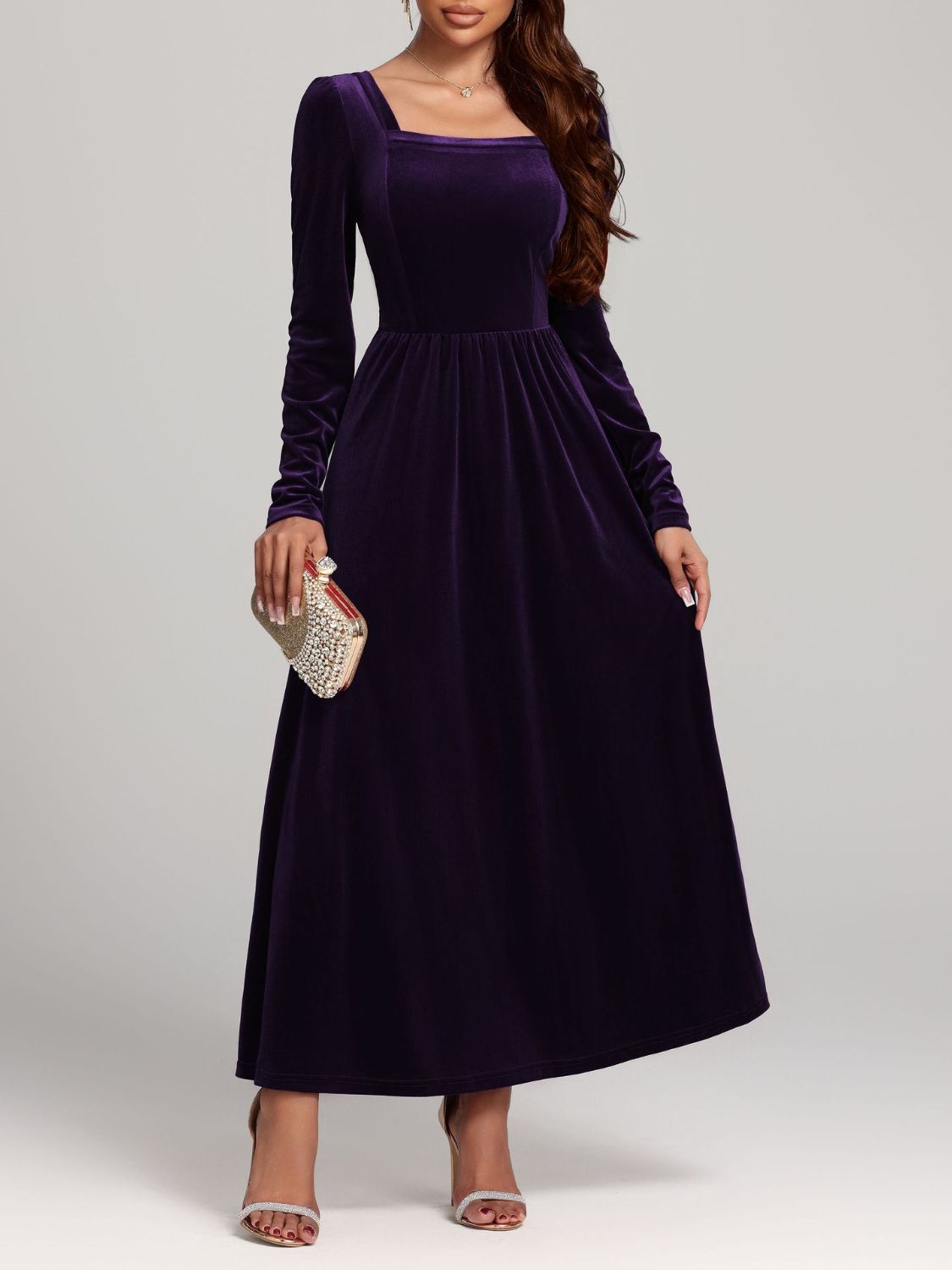 Faerie Velvet Square Neck Long Sleeve Dress | 4 Colors | Poundton-Tactilefable