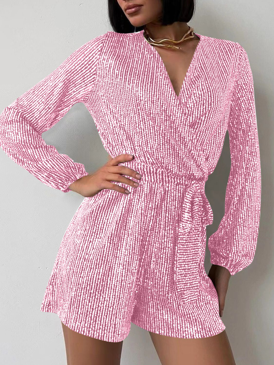 Tie Waist Long Sleeve Romper | 7 Colors-Tactilefable