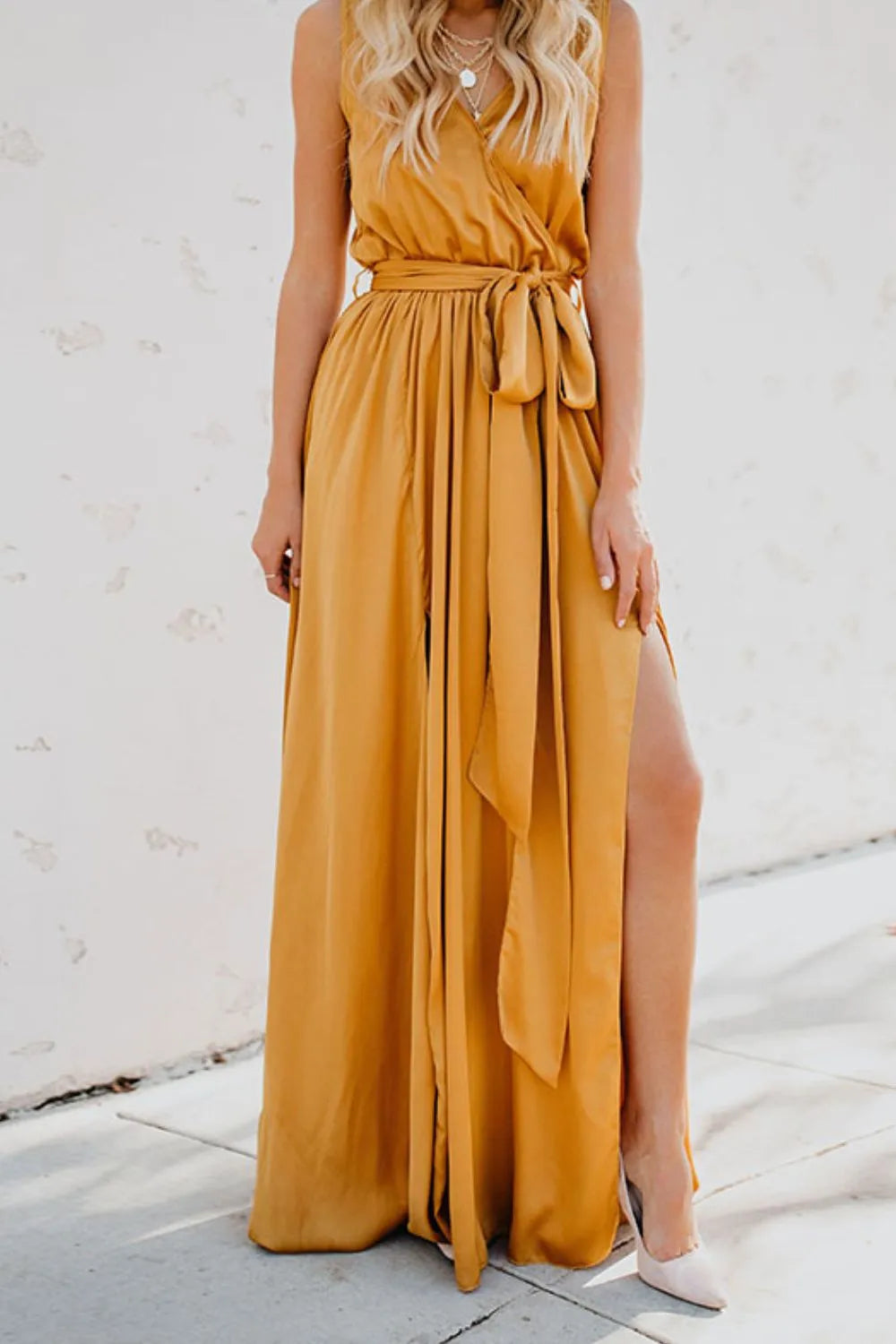 Gilded Hour Surplice Tie Waist Maxi Dress | 3 colors | Poundton-Tactilefable