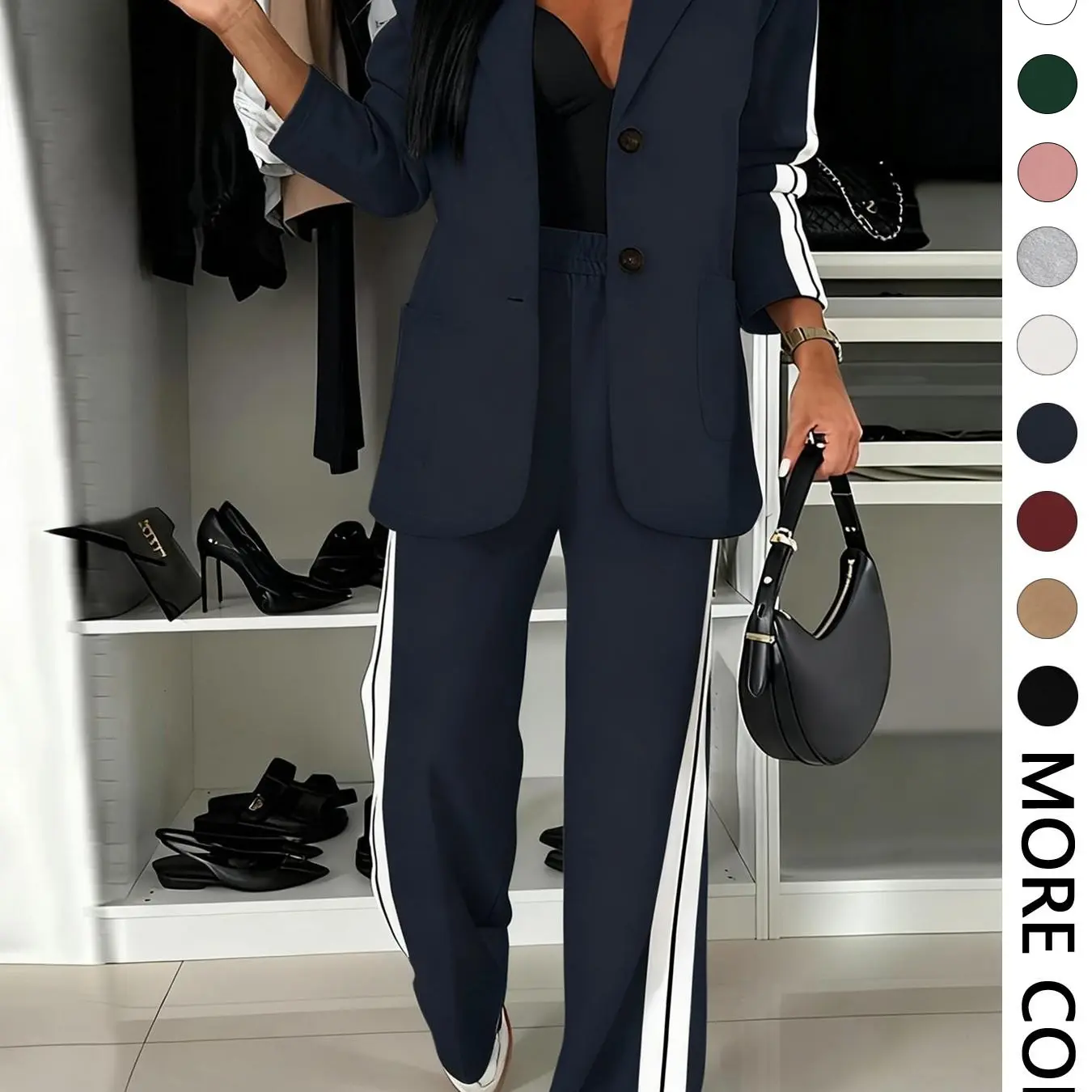 Women's Fall Winter Striped Wide Leg Suit Set-Tactilefable