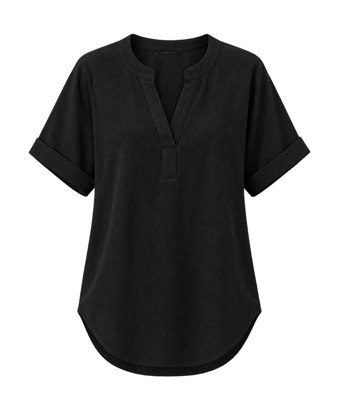 Notch Neck Rolled Cuff Blouse-Tactilefable
