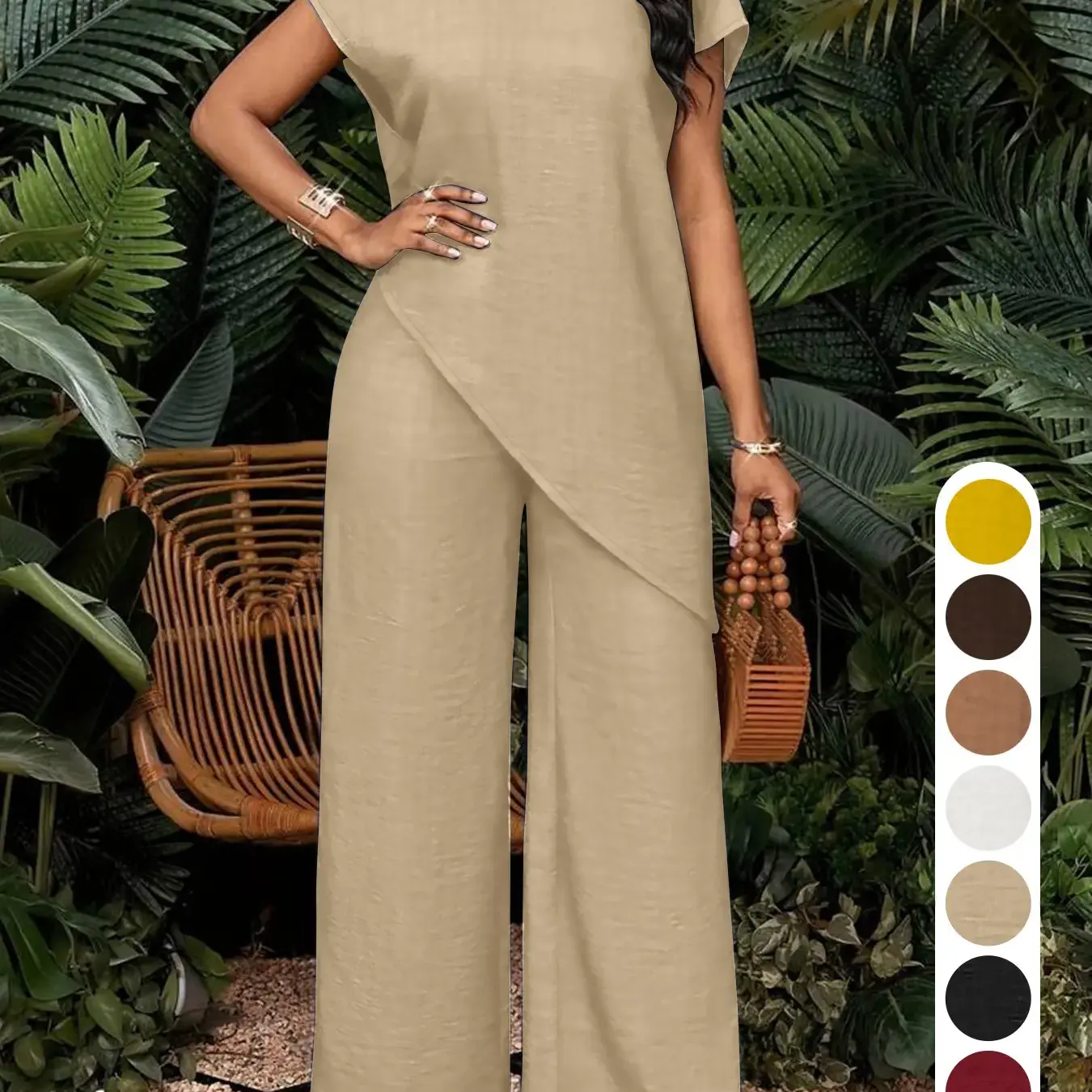 Summer Women’s Solid Stand Collar Two-Piece Set