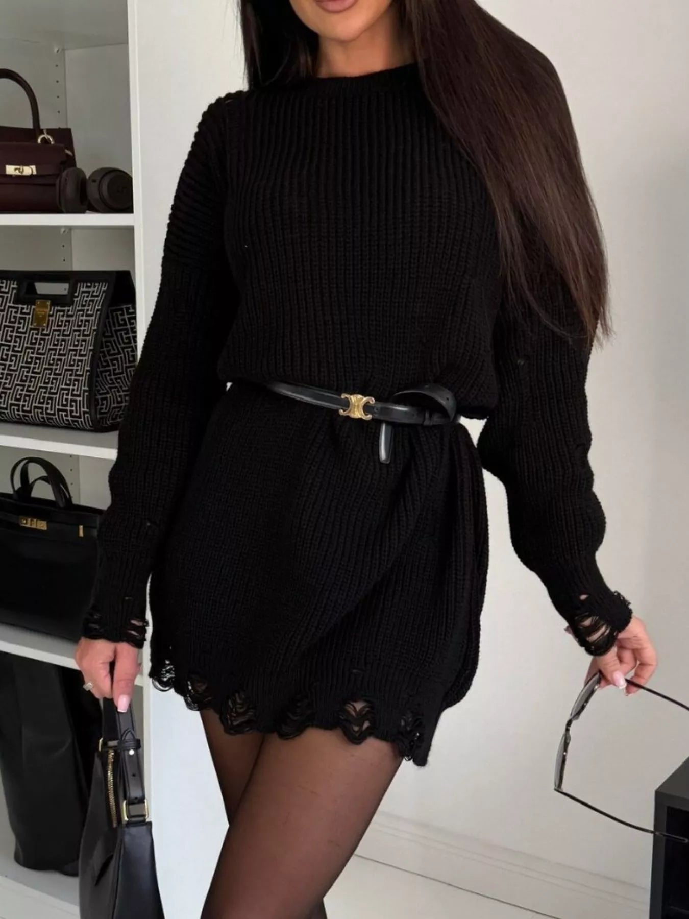 Shred Effect Sweater Dress | 3 Colors-Tactilefable