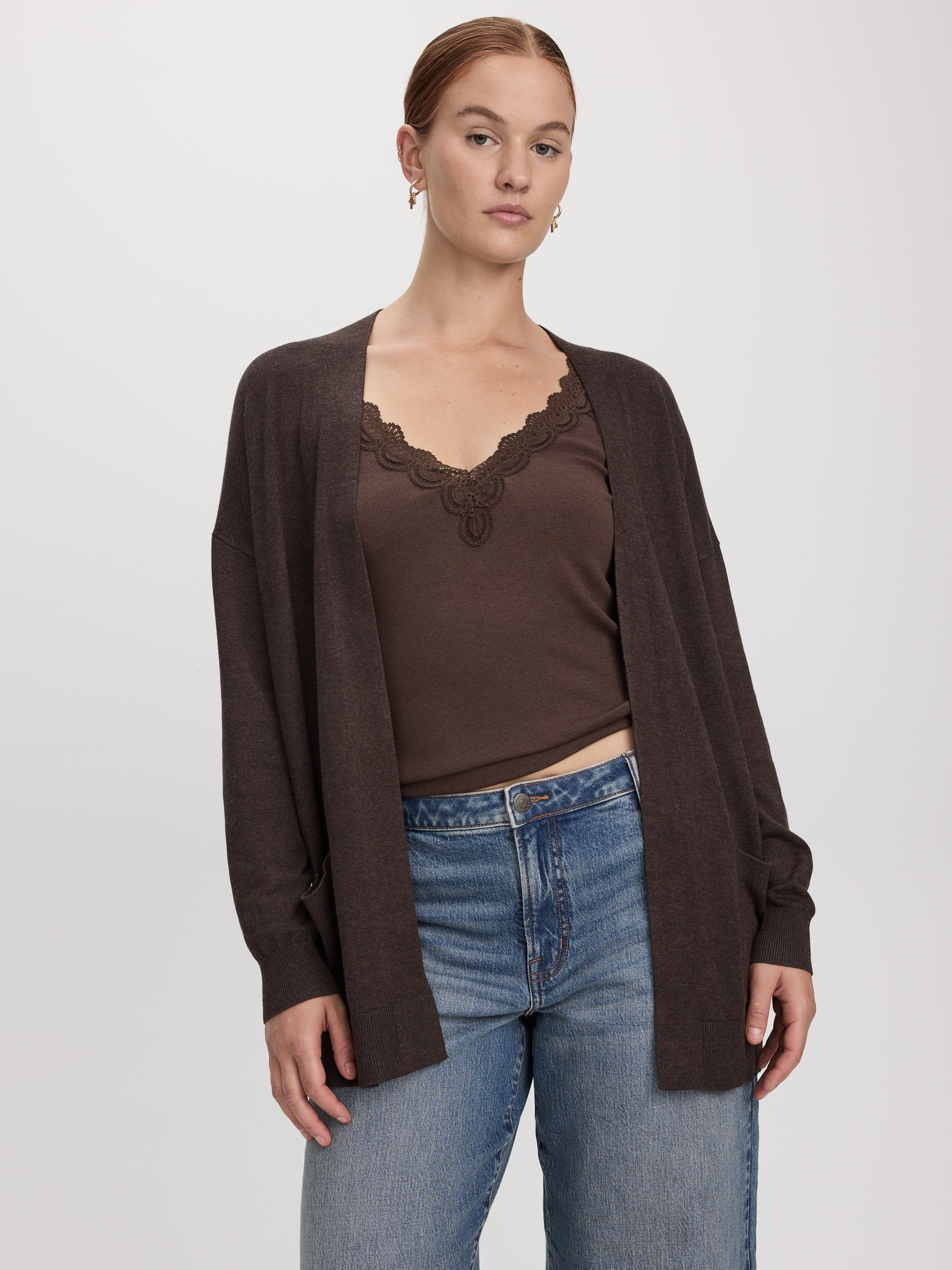 Long-Sleeve Open Cardigan with Pockets - R Essentials-Tactilefable