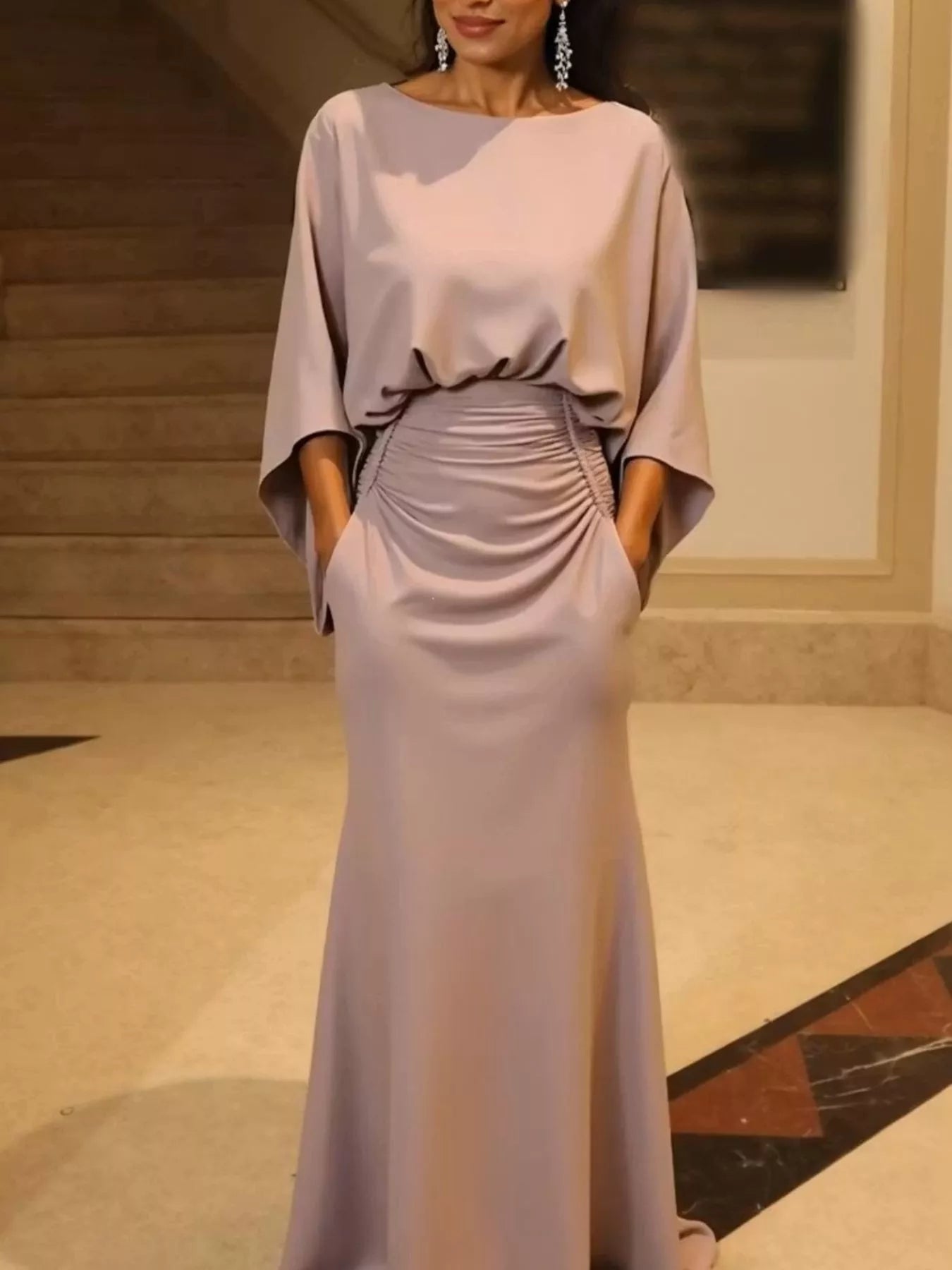 Batwing Ruched Maxi Dress | 6 Colors-Tactilefable