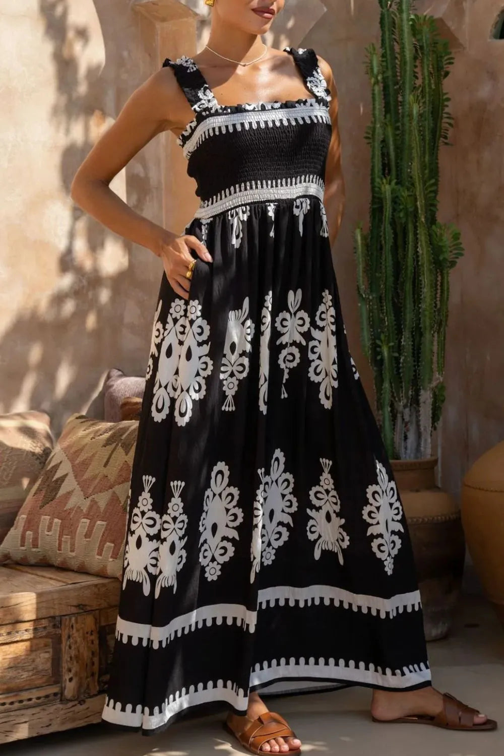 Daydream Printed Square Neck Cami Dress | 3 colors | Poundton-Tactilefable