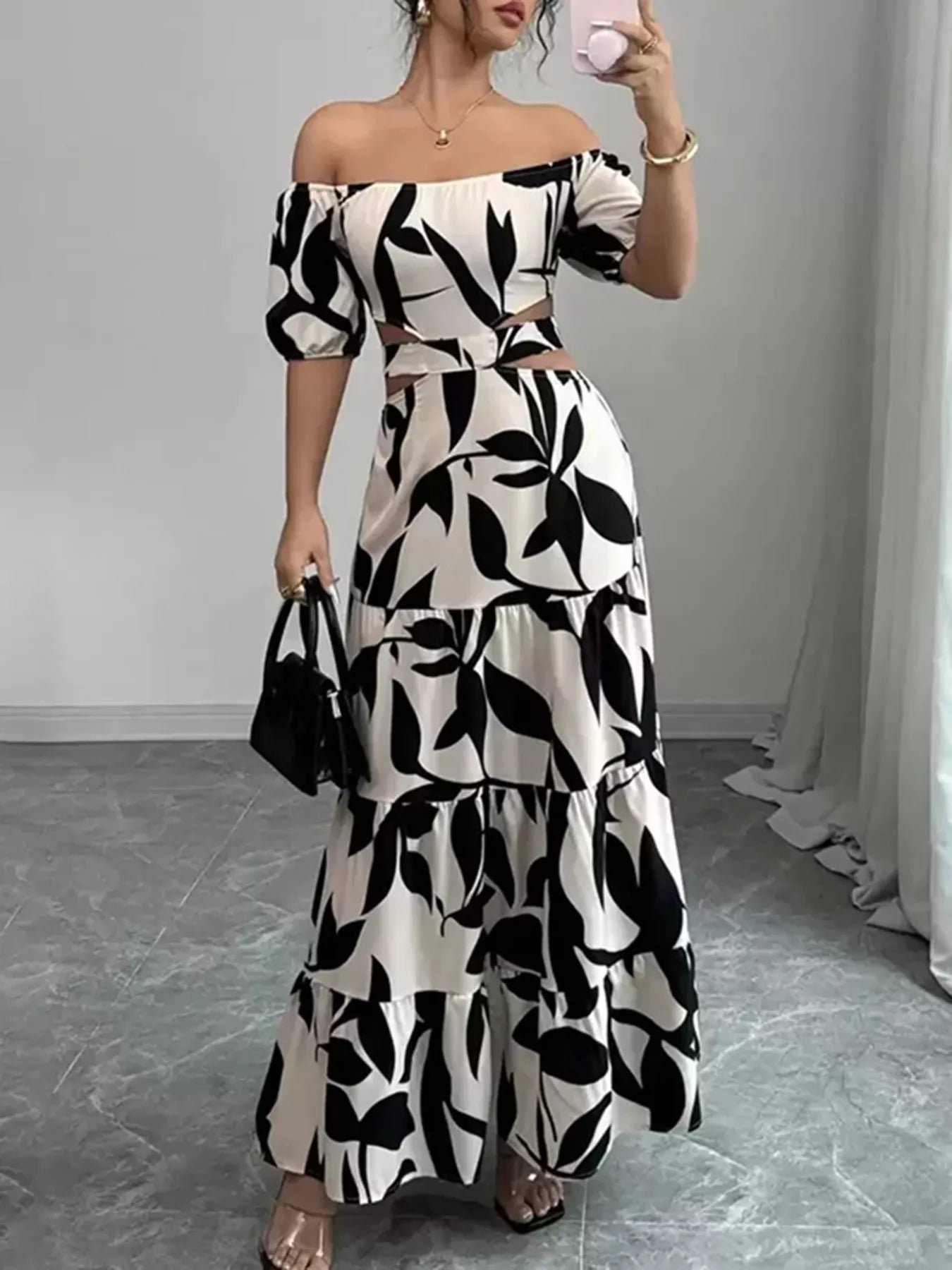 Lake Como Ruffle Off-Shoulder Cutout Maxi Dress | 3 Colors | Poundton-Tactilefable