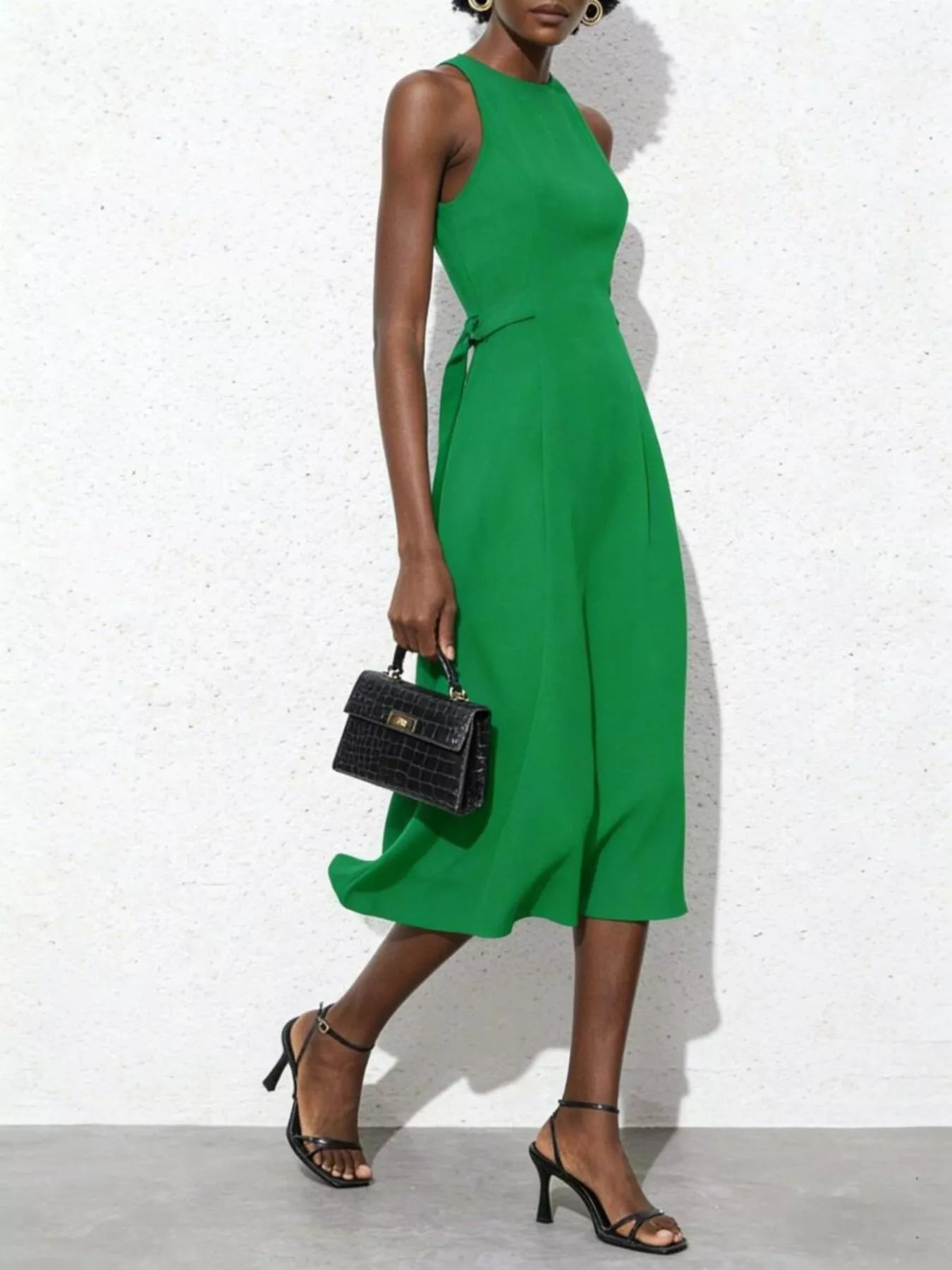 Tie-Waist Sleeveless Midi Dress-Tactilefable