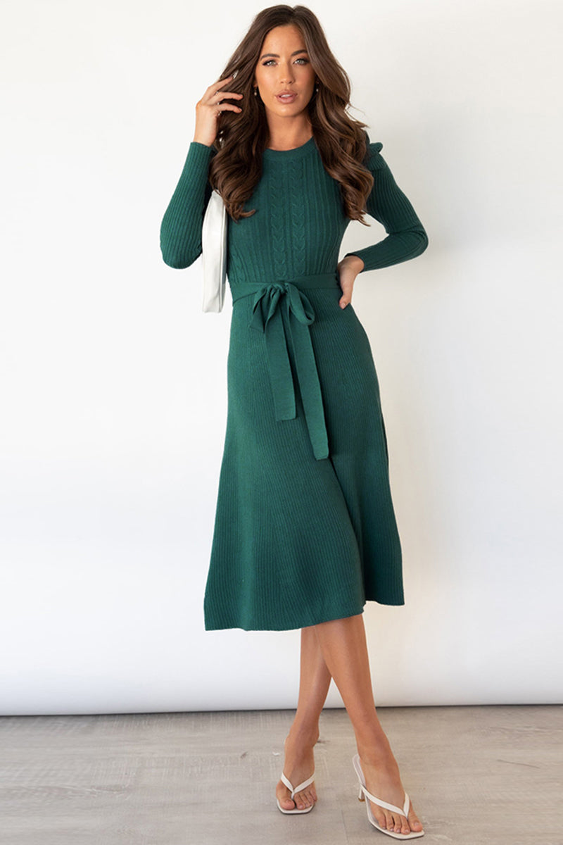 Daniela Round Neck Long Sleeve Tie Waist Sweater Dress | 5 Colors-Tactilefable