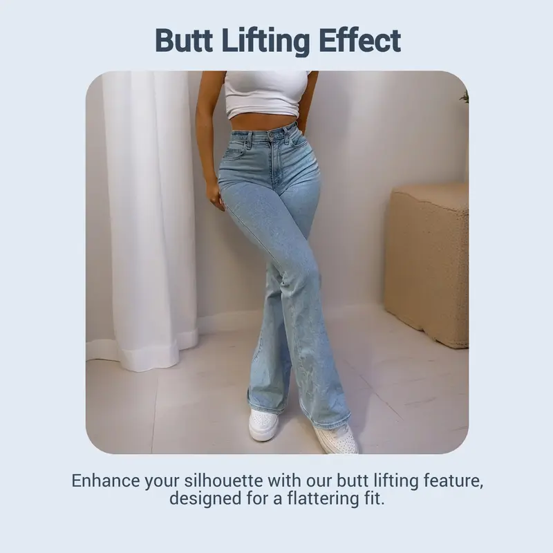 Women's Vintage Flare Denim Jeans Light Blue Washed Butt Lifting Slimming, Casual Long Pants, Natural Waist, All Seasons, Solid Pattern Women's Vintage Flare Denim Jeans Light Blue Washed Butt Lifting Slimming, Casual Long Pants, Natural Waist, All Seasons, Solid Pattern