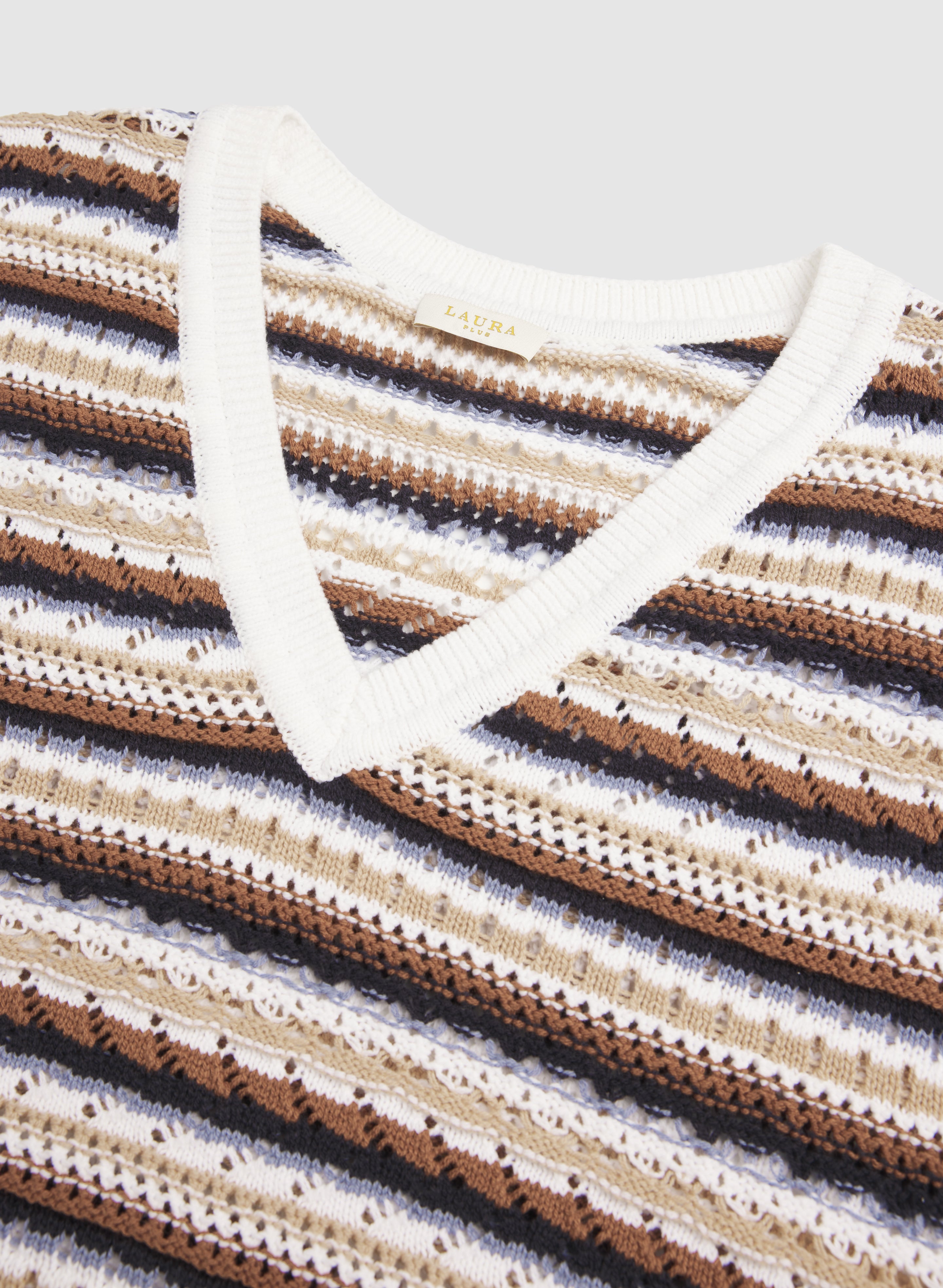 Stripe Pointelle Knit Sweater-Tactilefable