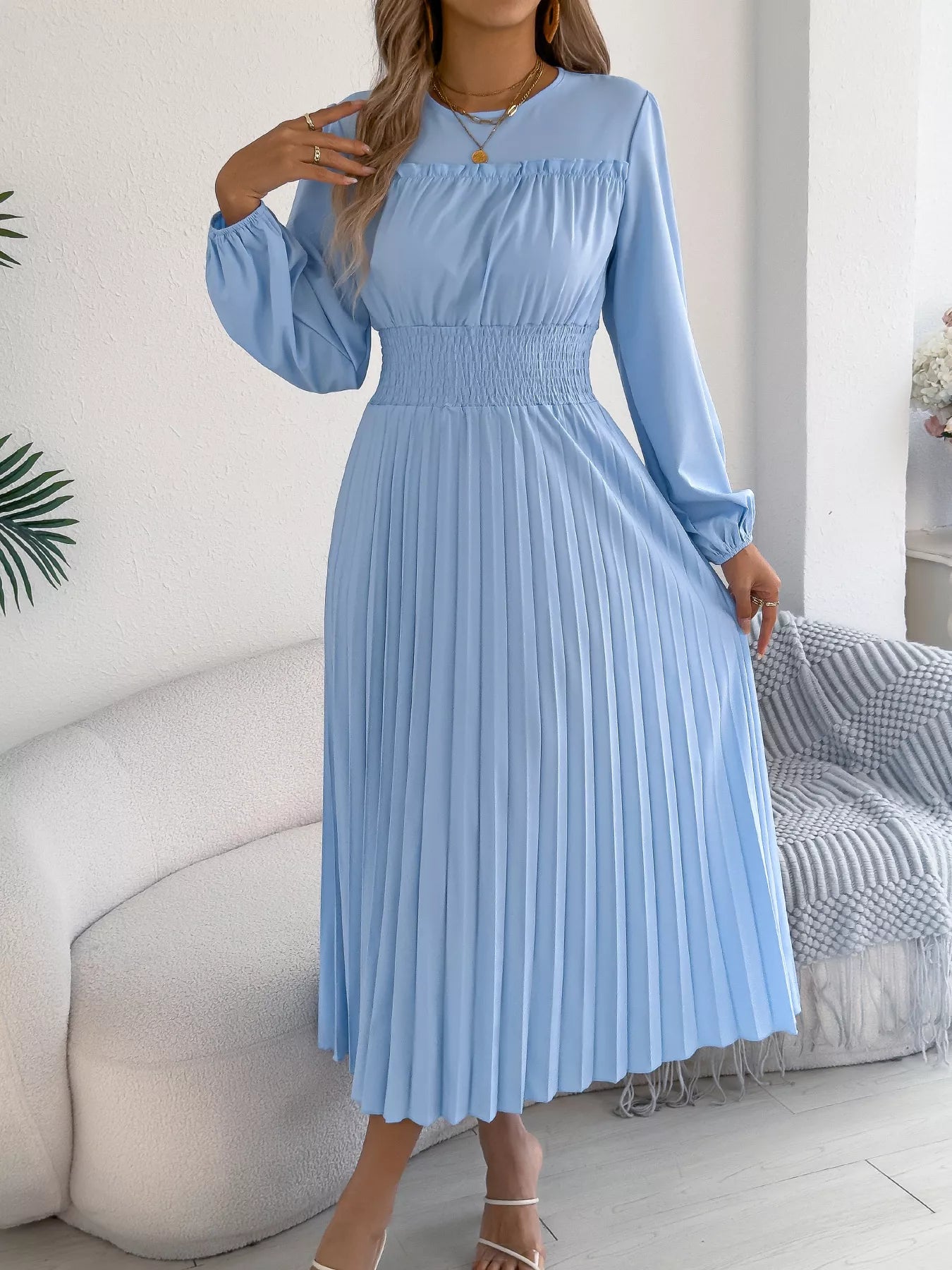 Pleated Waist-Defined Midi Dress | 3 Colors | Poundton-Tactilefable