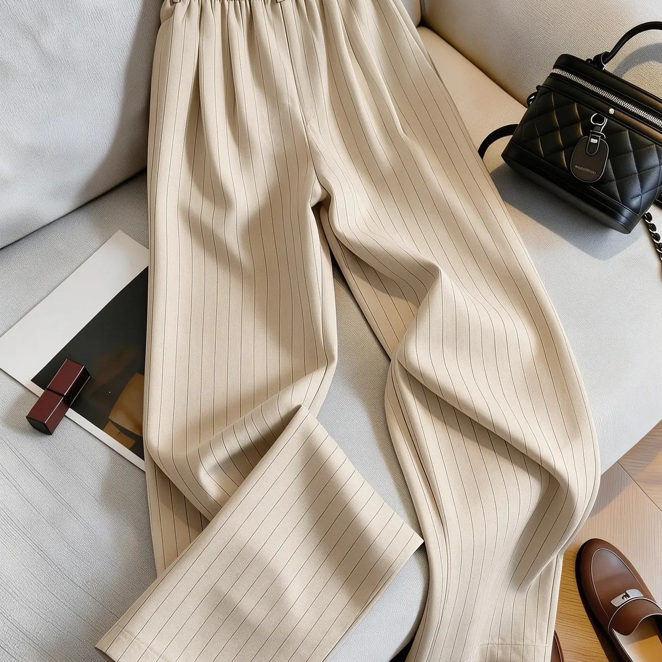 Women's Vertical Stripe High-Waist Suit Pants