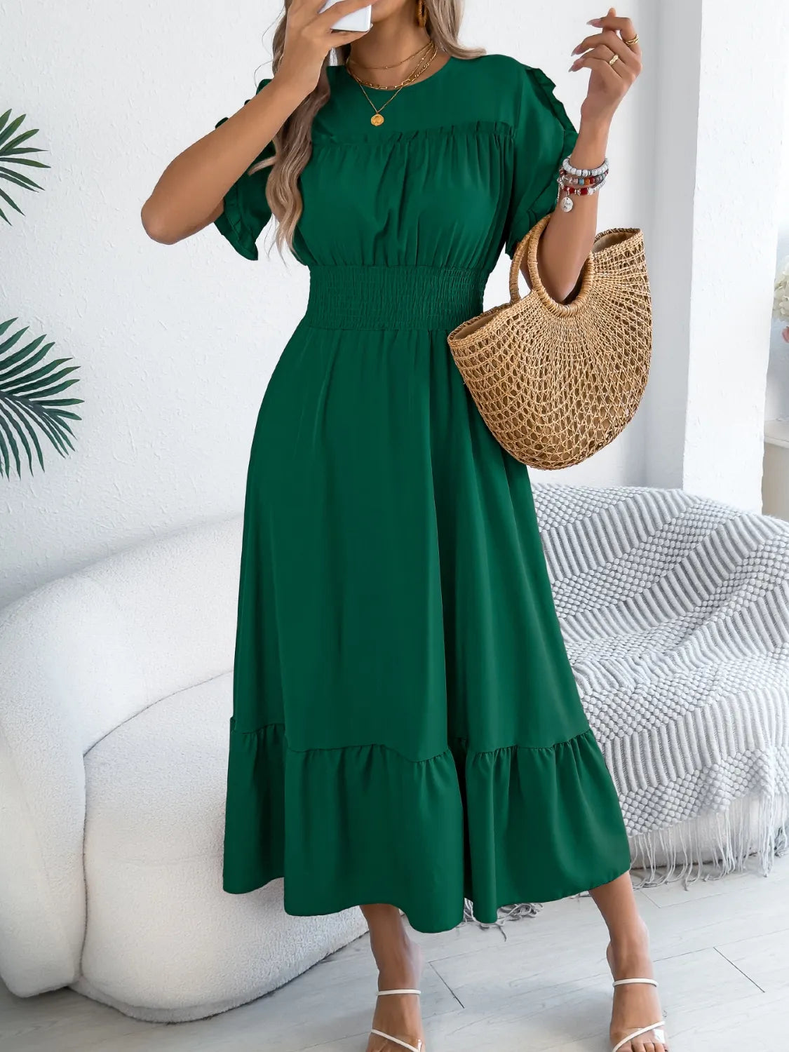 Frill Neck Midi Dress | 3 Colors | Poundton-Tactilefable