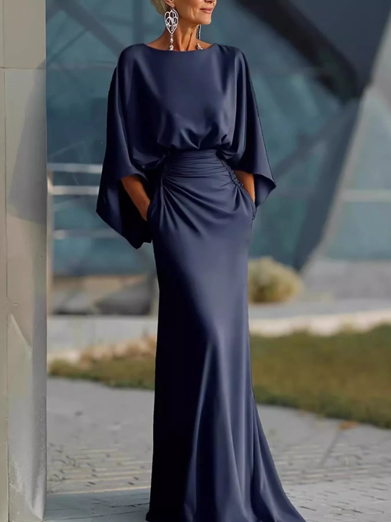 Batwing Ruched Maxi Dress | 6 Colors-Tactilefable