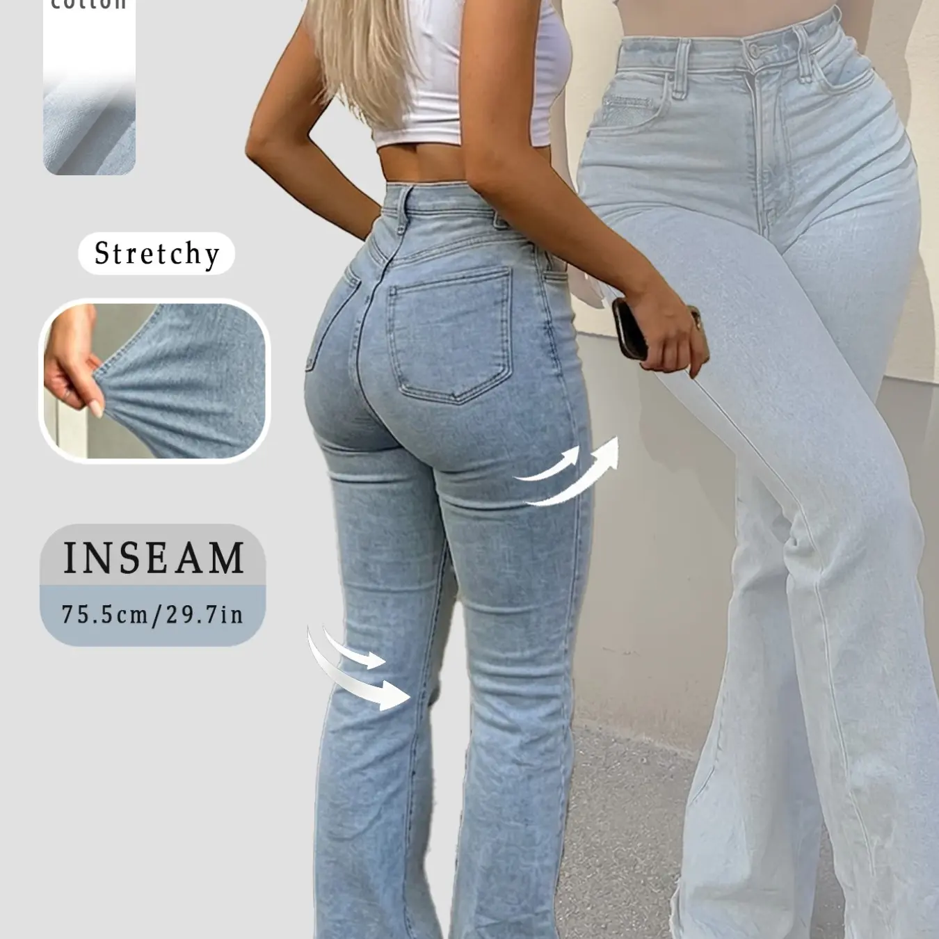Women’s Vintage Washed Flare Jeans Butt-Lifting Denim Pants