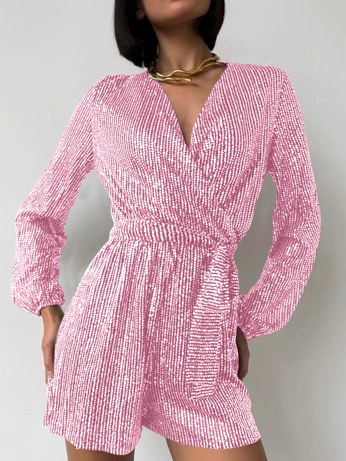 Tie Waist Long Sleeve Romper | 7 Colors-Tactilefable