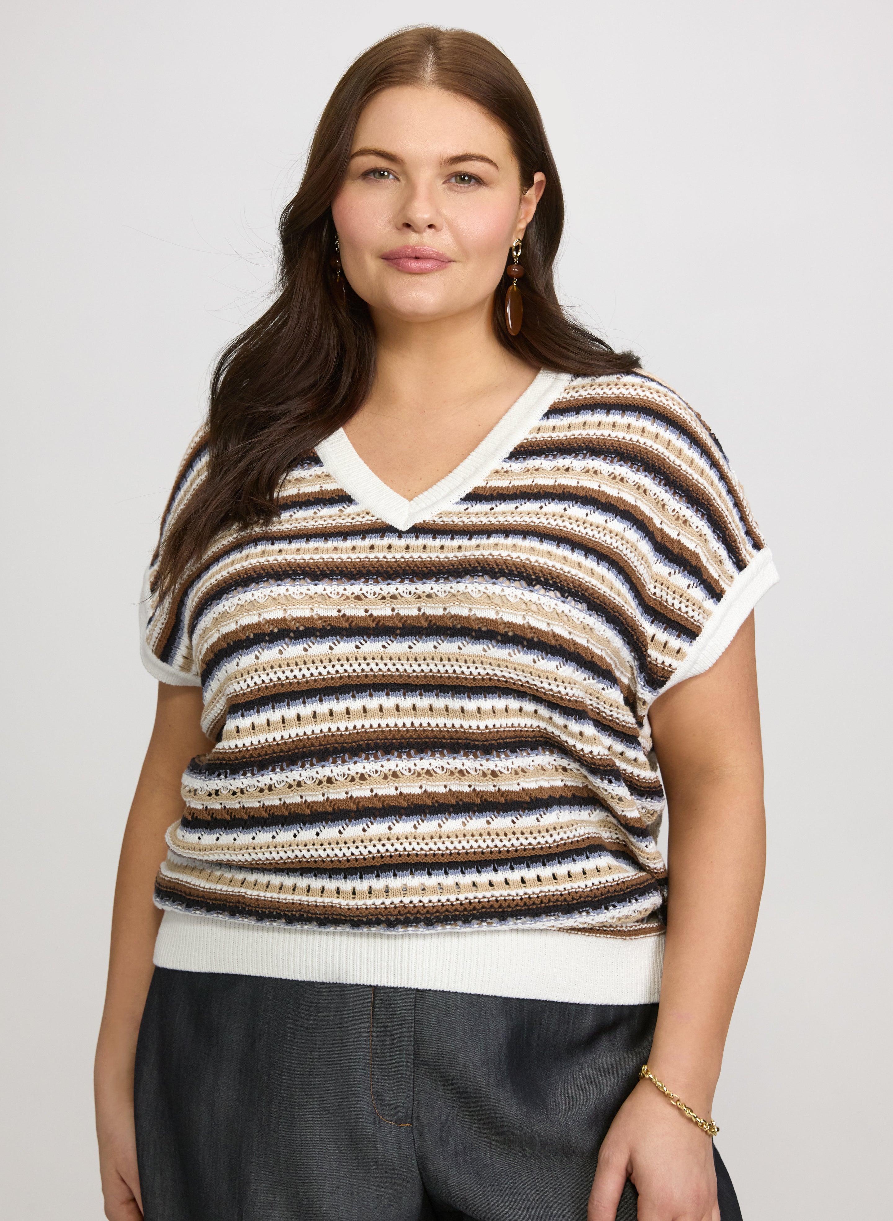 Stripe Pointelle Knit Sweater-Tactilefable