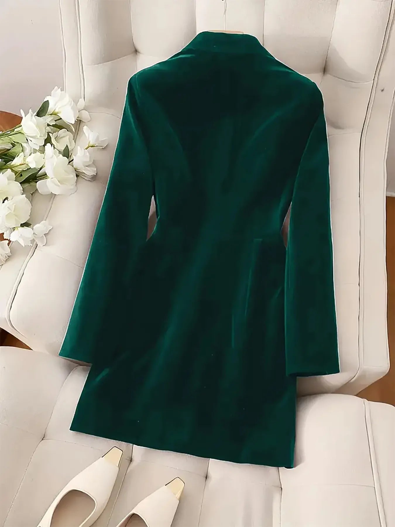 Emerald Velvet Blazer Mini Dress-Tactilefable