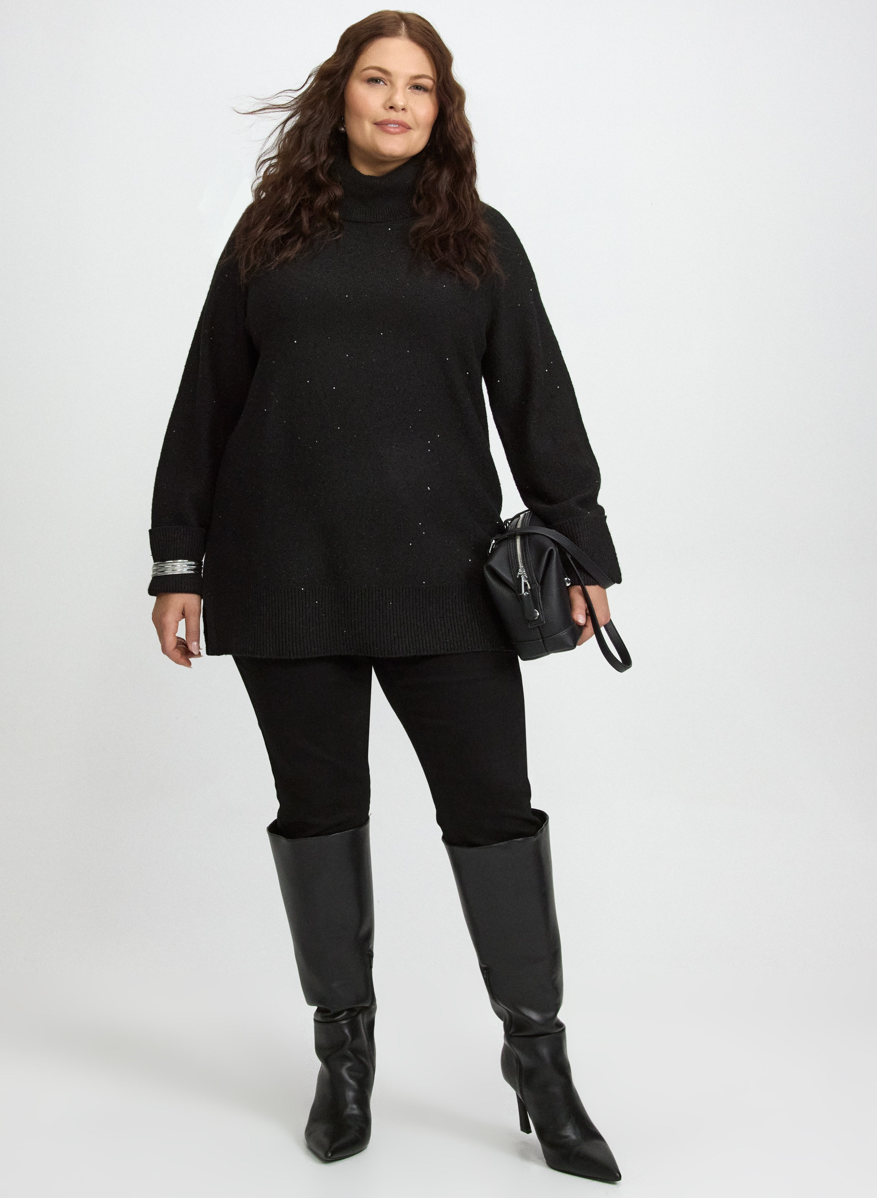 Sequined Cowl Neck Tunic Sweater-Tactilefable