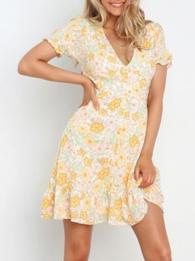 Bella Ruffled Hem Printed Short Sleeve Mini Dress | 2 Colors-Tactilefable