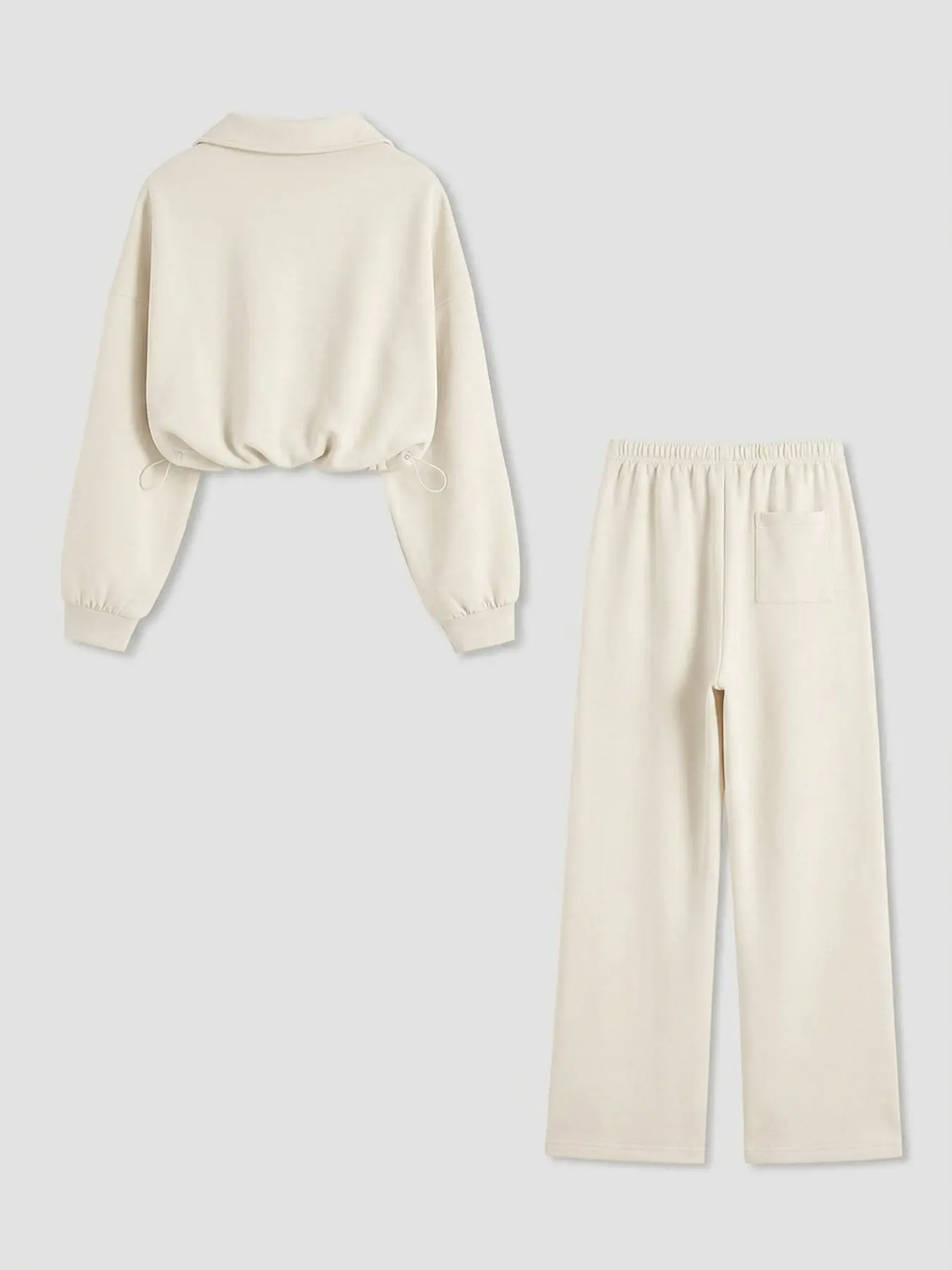 Women 2‑Piece Casual Outfit Set, Half Zip Collar Cropped Sweatshirt & Wide‑Leg Long Pants for Spring Autumn-TACTILEFABLE
