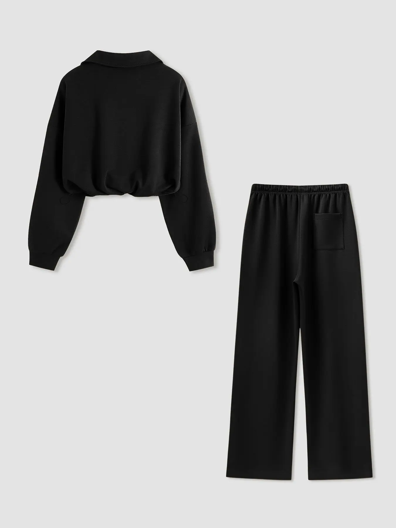 Women 2‑Piece Casual Outfit Set, Half Zip Collar Cropped Sweatshirt & Wide‑Leg Long Pants for Spring Autumn-TACTILEFABLE