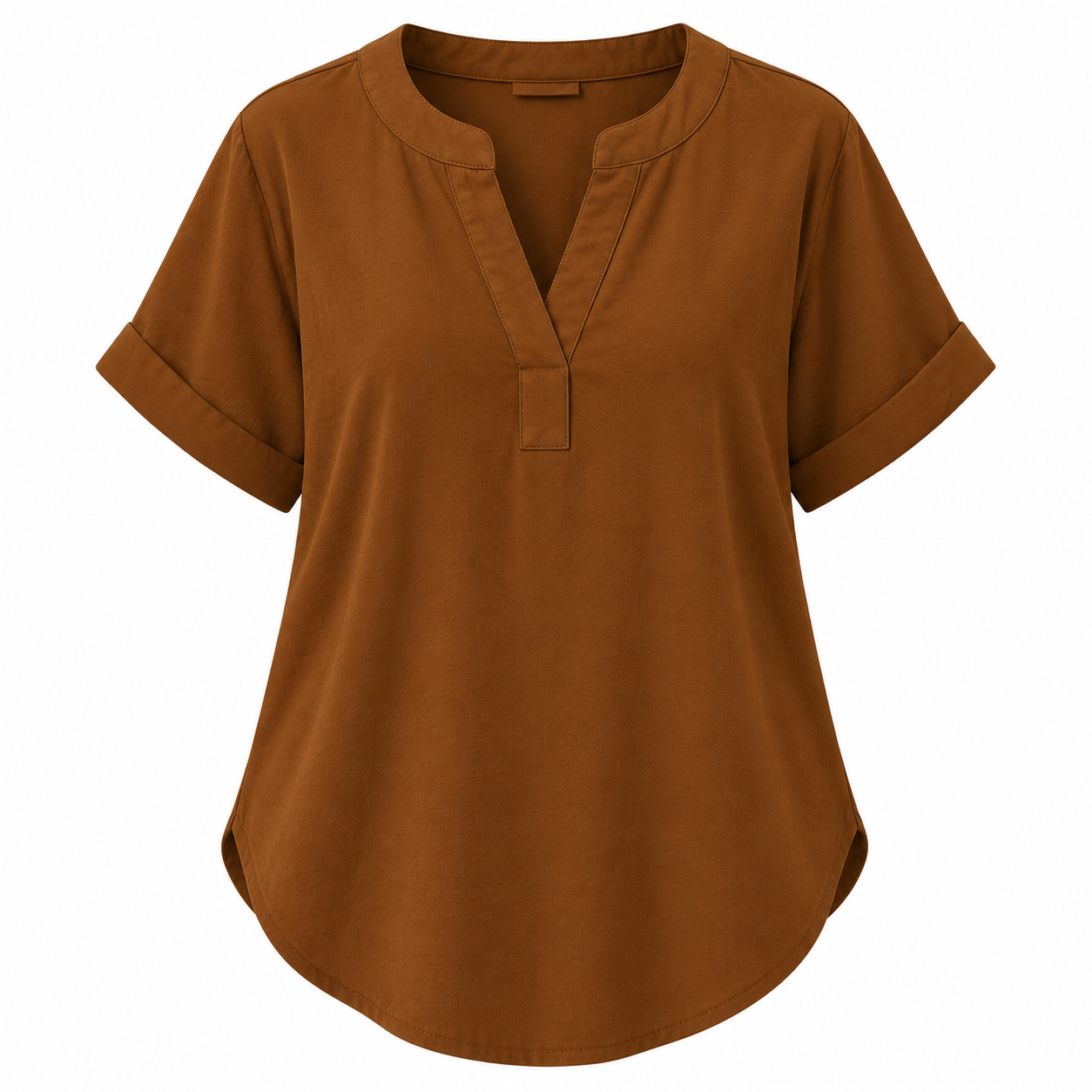 Notch Neck Rolled Cuff Blouse-Tactilefable