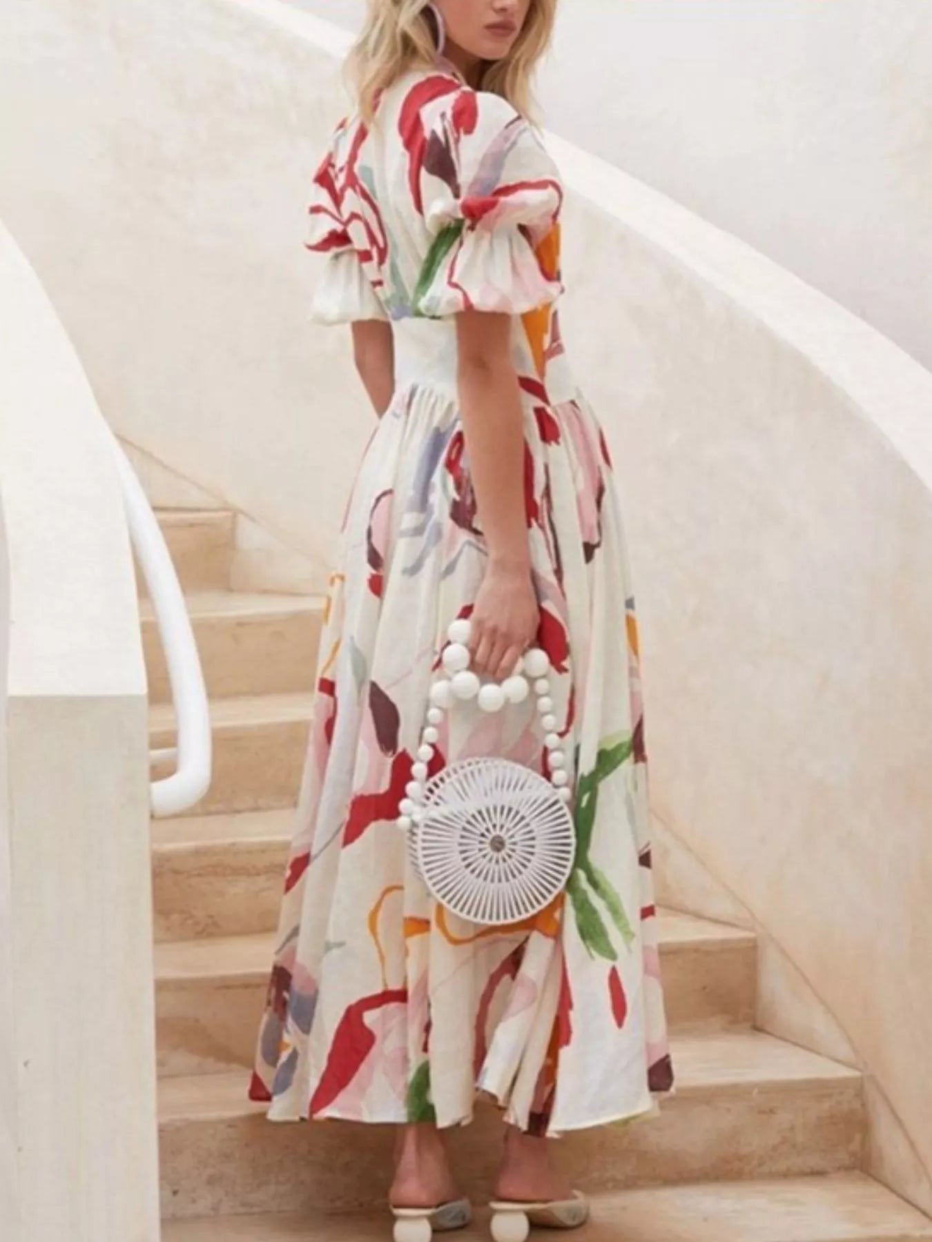 Genevieve Painted Print Puff Sleeve Maxi Dress | 5 Colors-Tactilefable