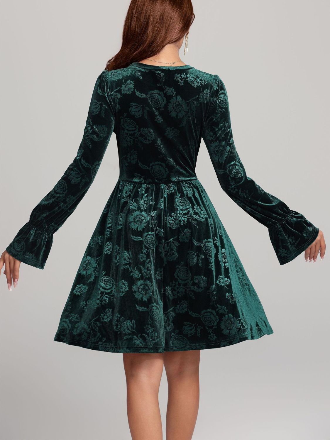 Angela Tied Flower Print Round Neck Flounce Sleeve Dress-Tactilefable