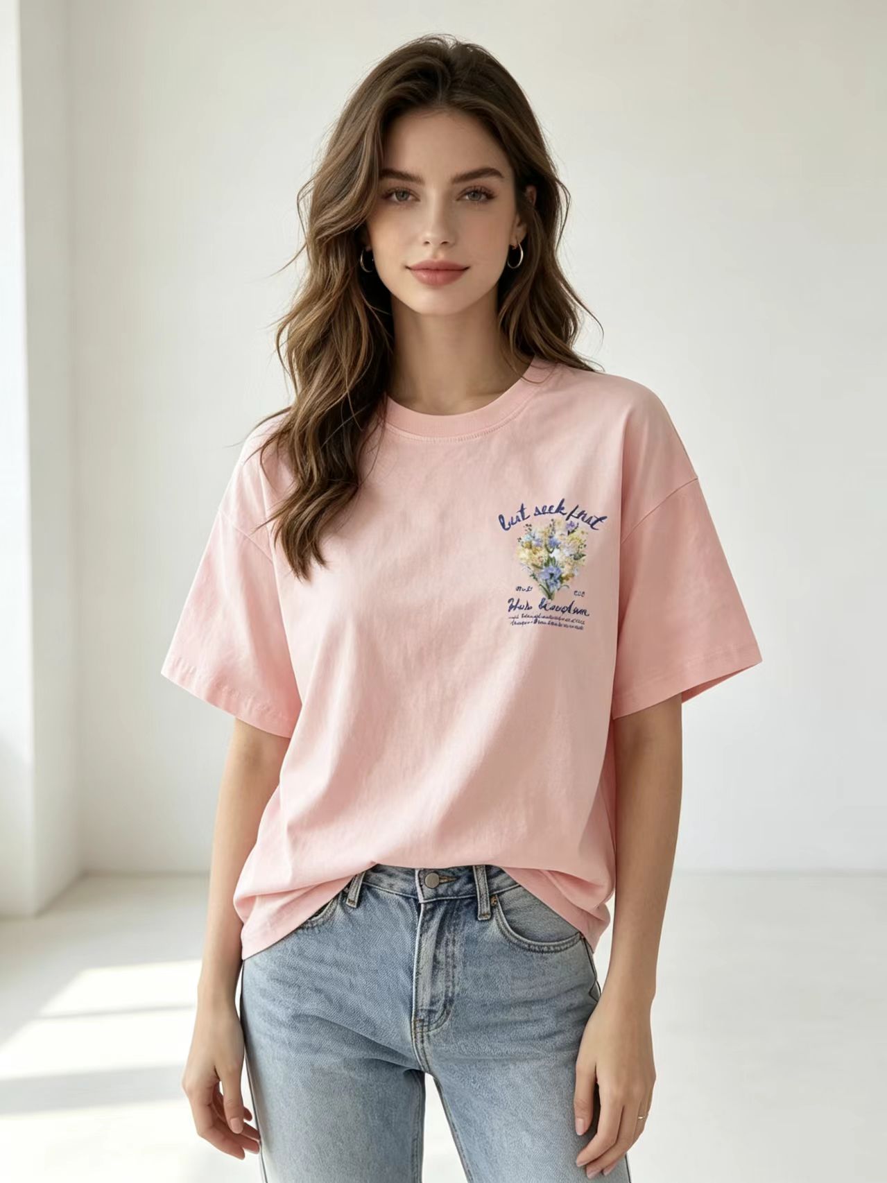 Women's Matthew 6:33 Floral Scripture Oversized Graphic T-Shirt
