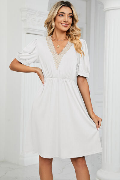 Calipso V-Neck Puff Sleeve Dress | 8 Colors-Tactilefable