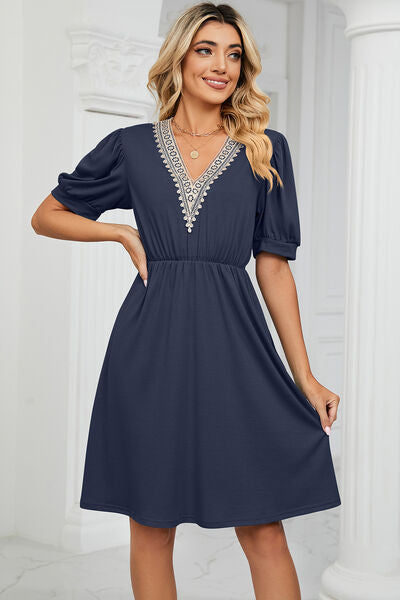 Calipso V-Neck Puff Sleeve Dress | 8 Colors-Tactilefable