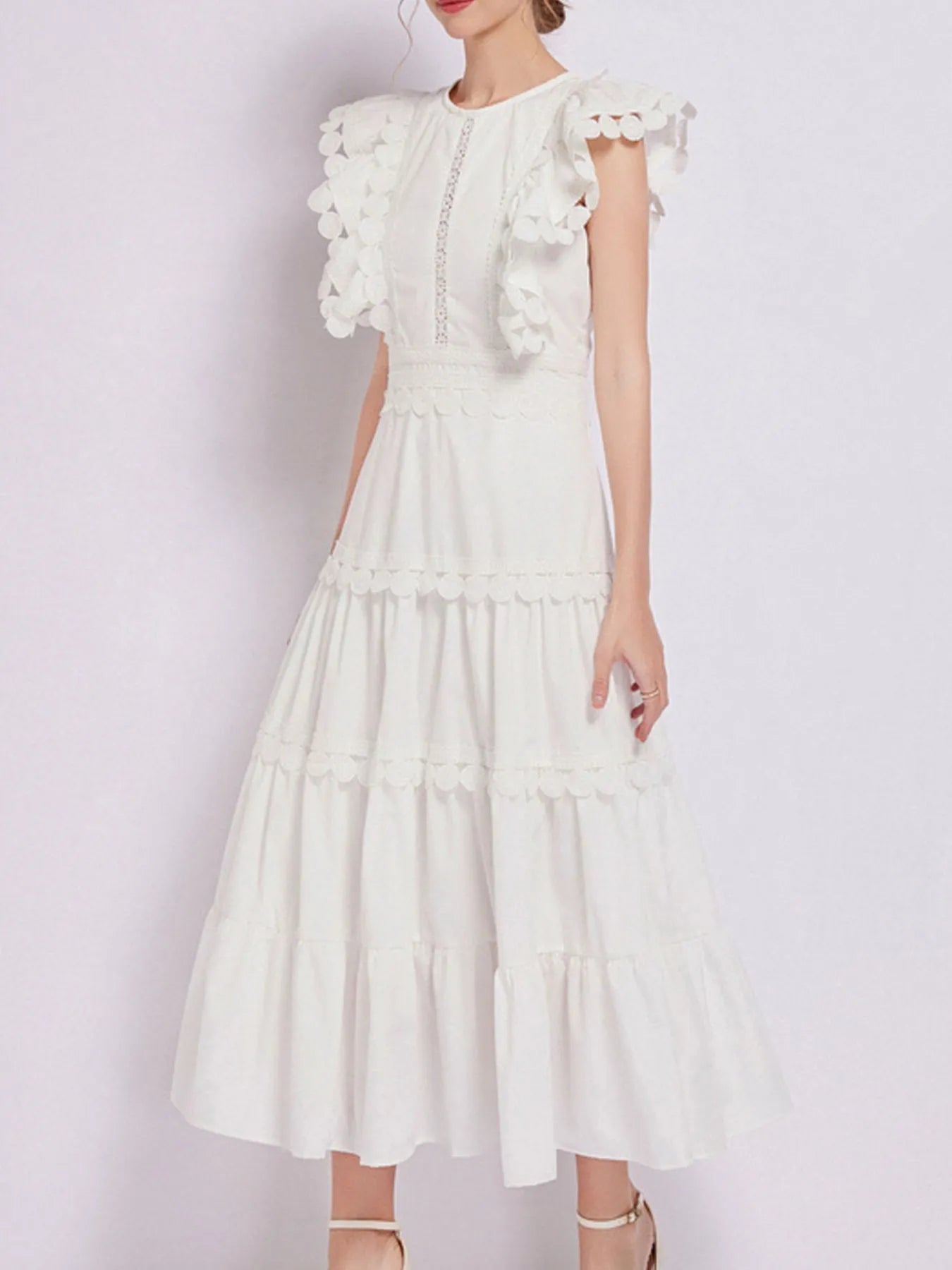 Flutter Sleeve Tiered Maxi Dress with Embroidered Trim | 3 Colors-Tactilefable
