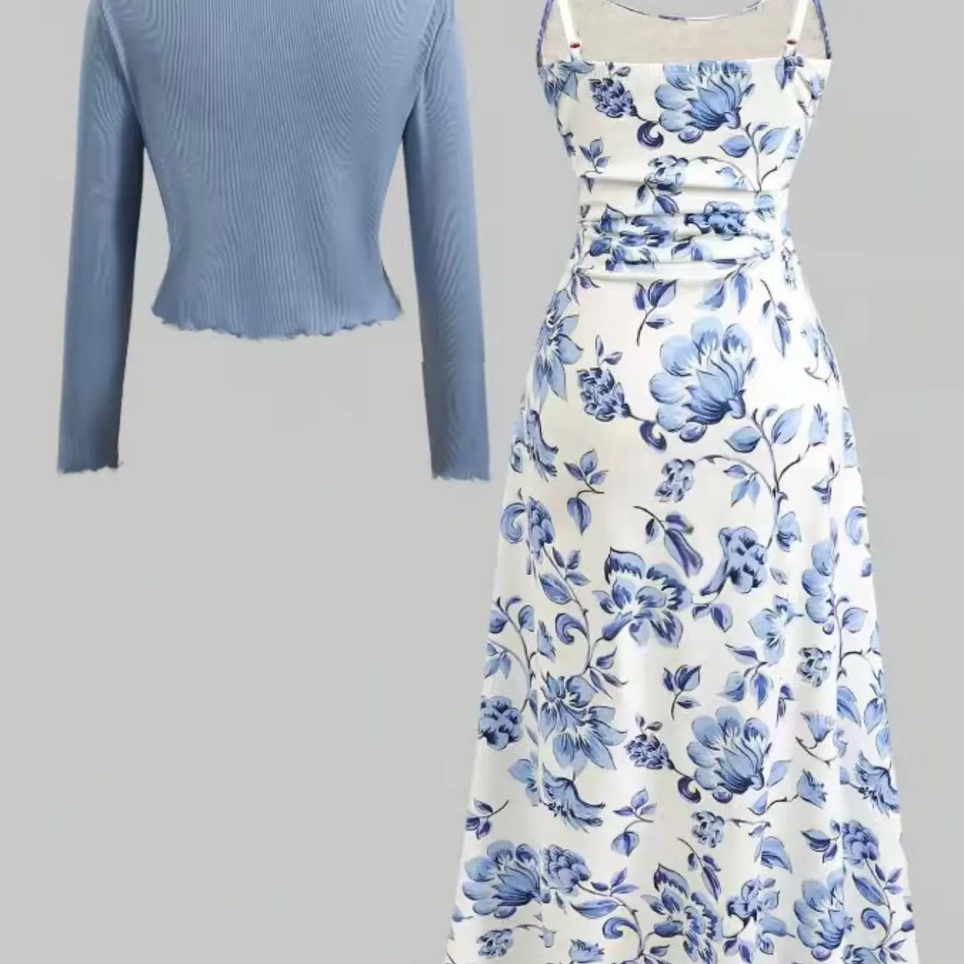 Conjunto de Dos Piezas: Cárdigan de Punto y Vestido de Tirantes