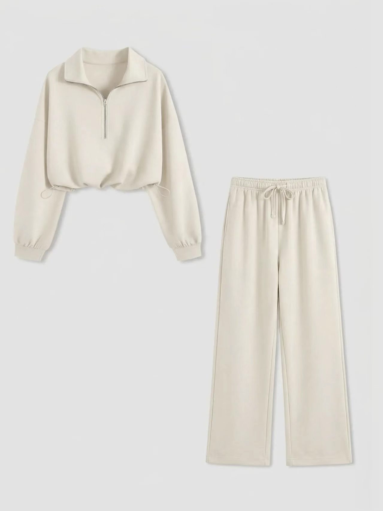 Women 2‑Piece Casual Outfit Set, Half Zip Collar Cropped Sweatshirt & Wide‑Leg Long Pants for Spring Autumn-TACTILEFABLE