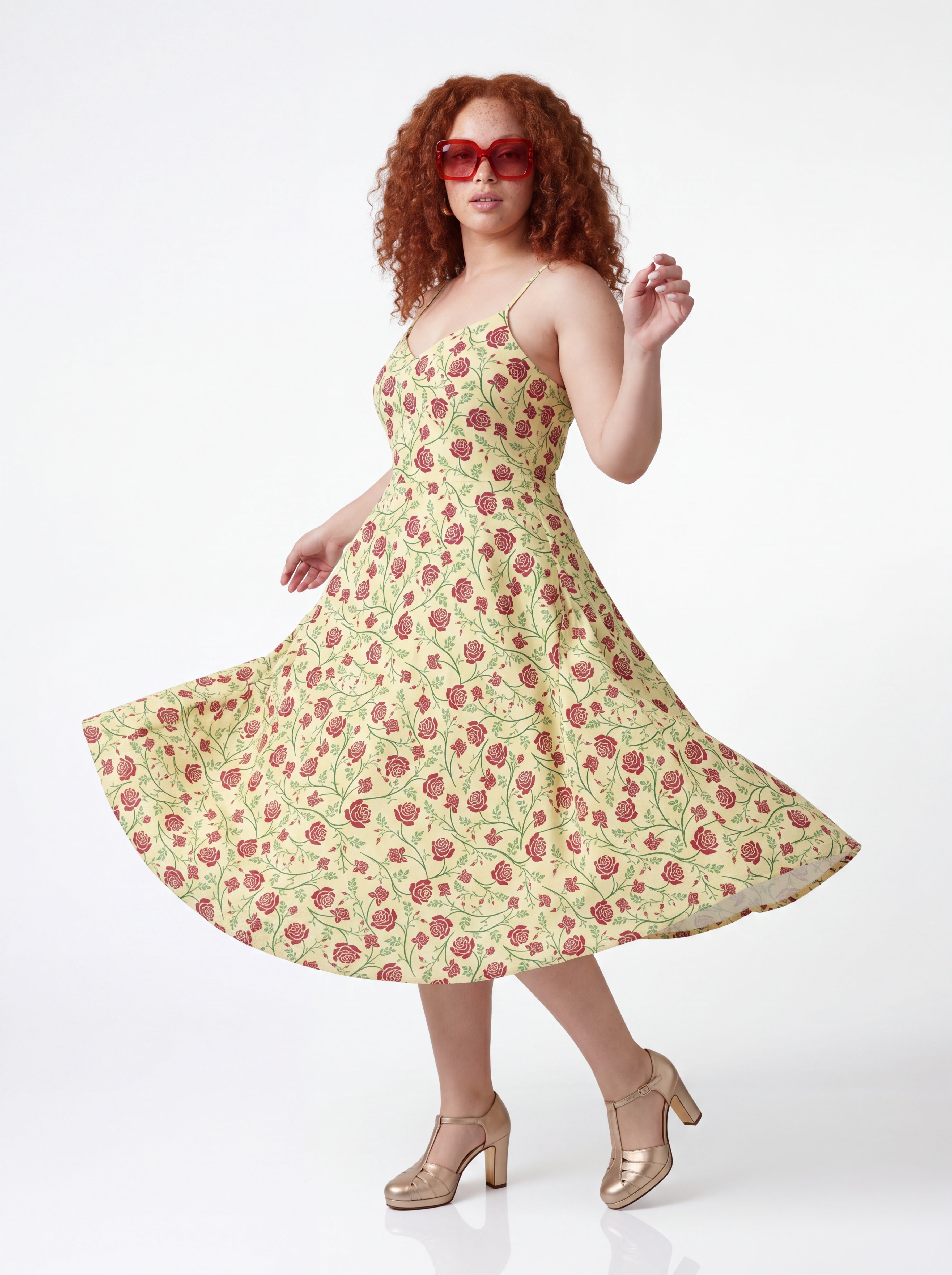 Amalie Daytime Swing Dress in Rose Silhouette Buttercream-Tactilefable