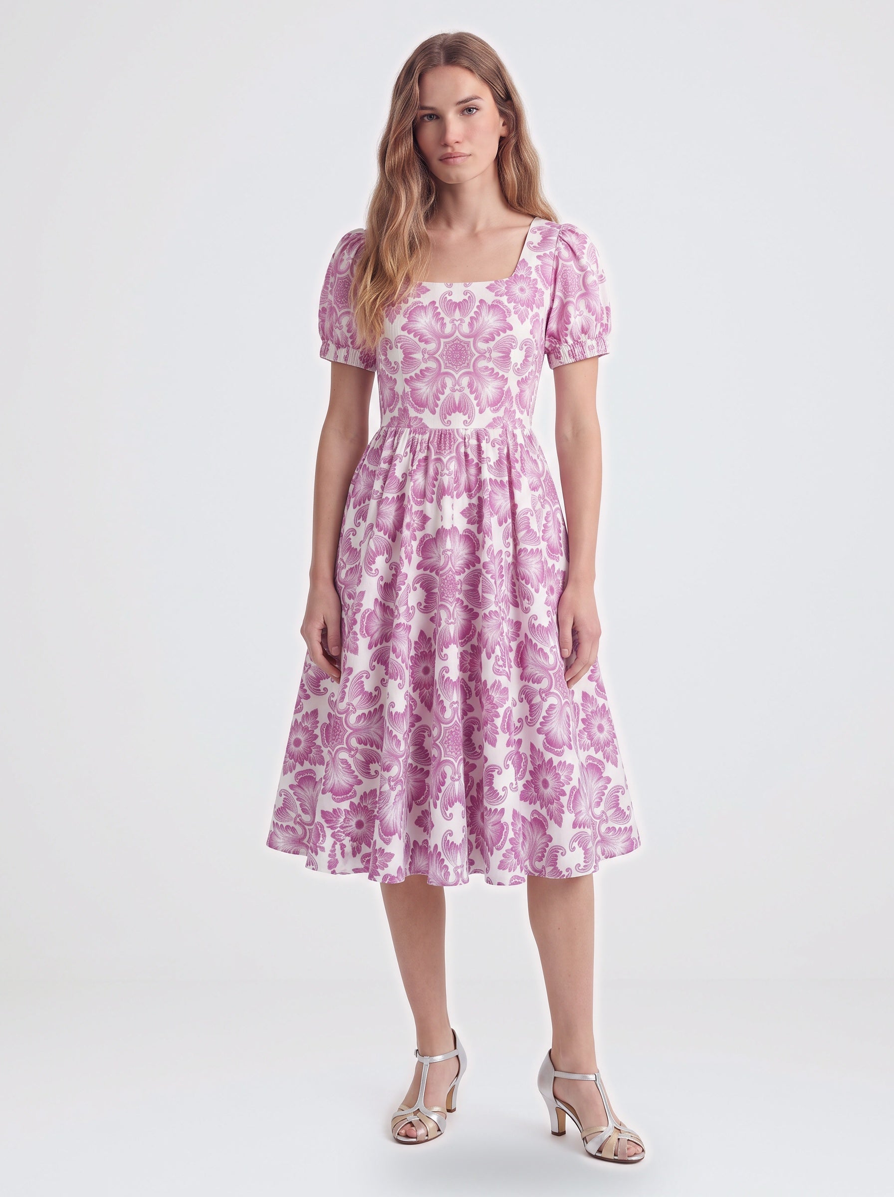 Amara Swing Dress in Pink Noto Tile-Tactilefable