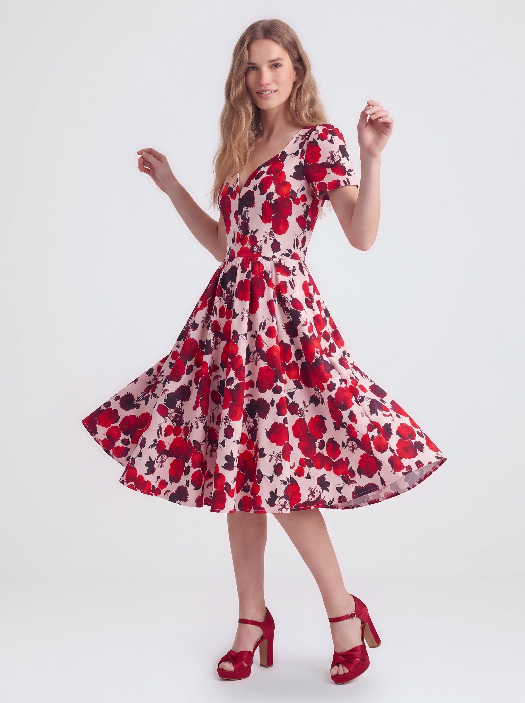 Lilith Swing Dress in Red Fiori Dolce-Tactilefable