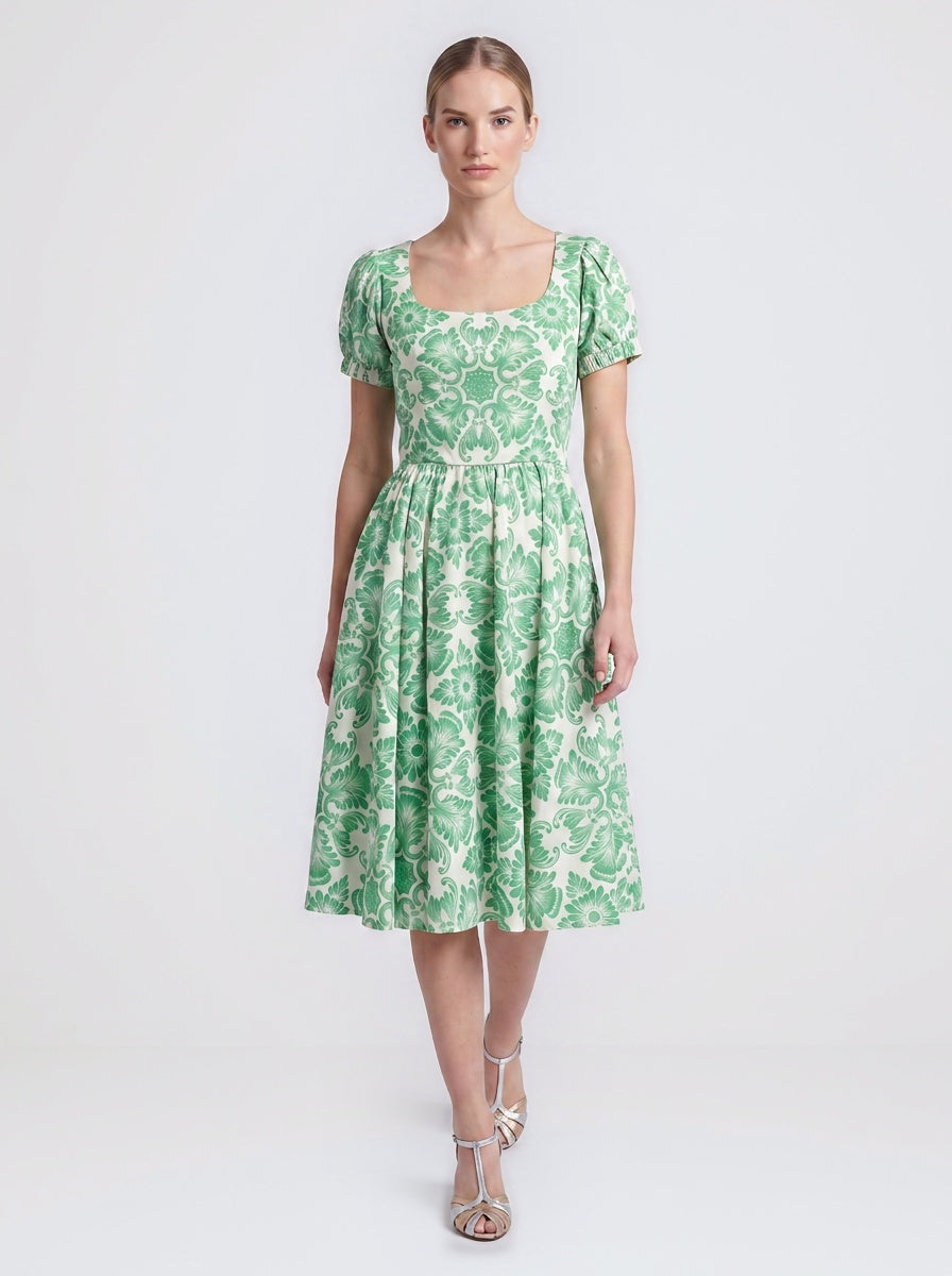 Amara Swing Dress in Green Noto Tile-Tactilefable