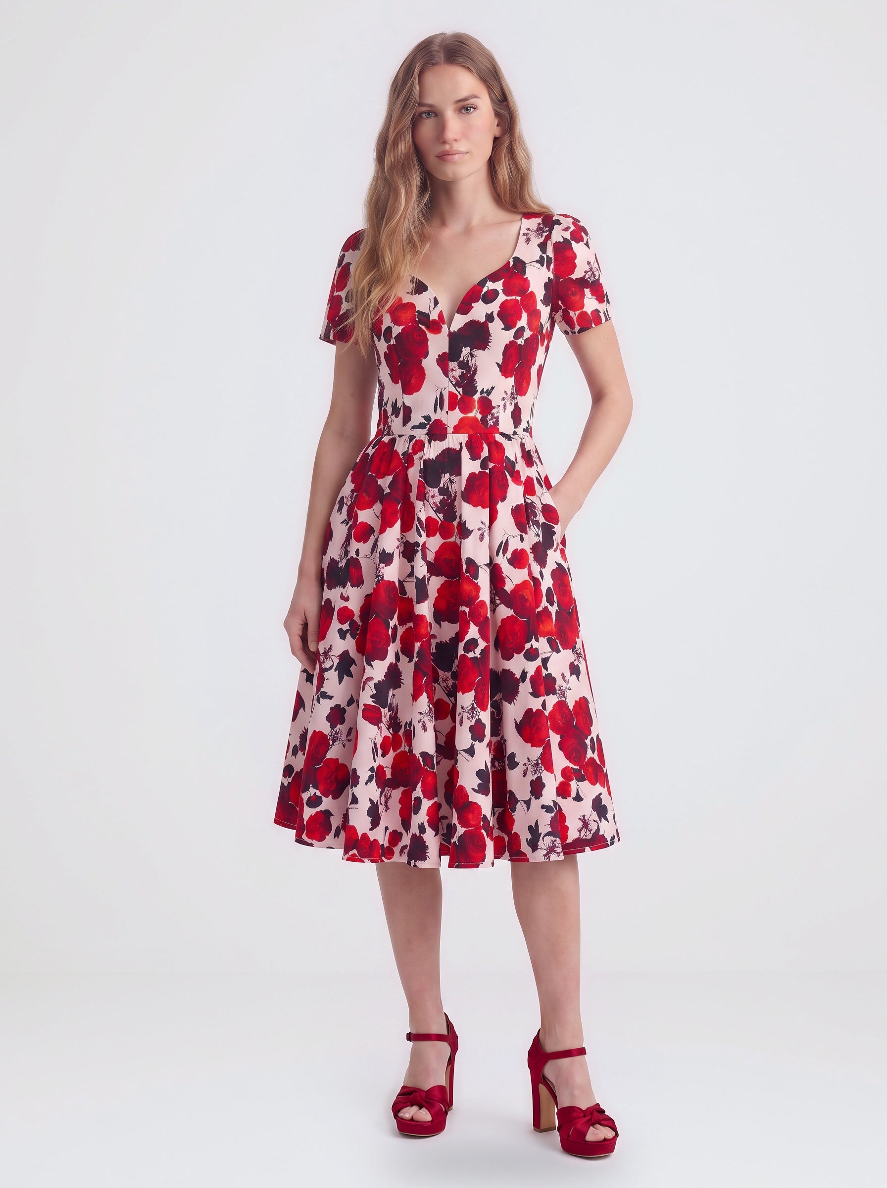 Lilith Swing Dress in Red Fiori Dolce-Tactilefable