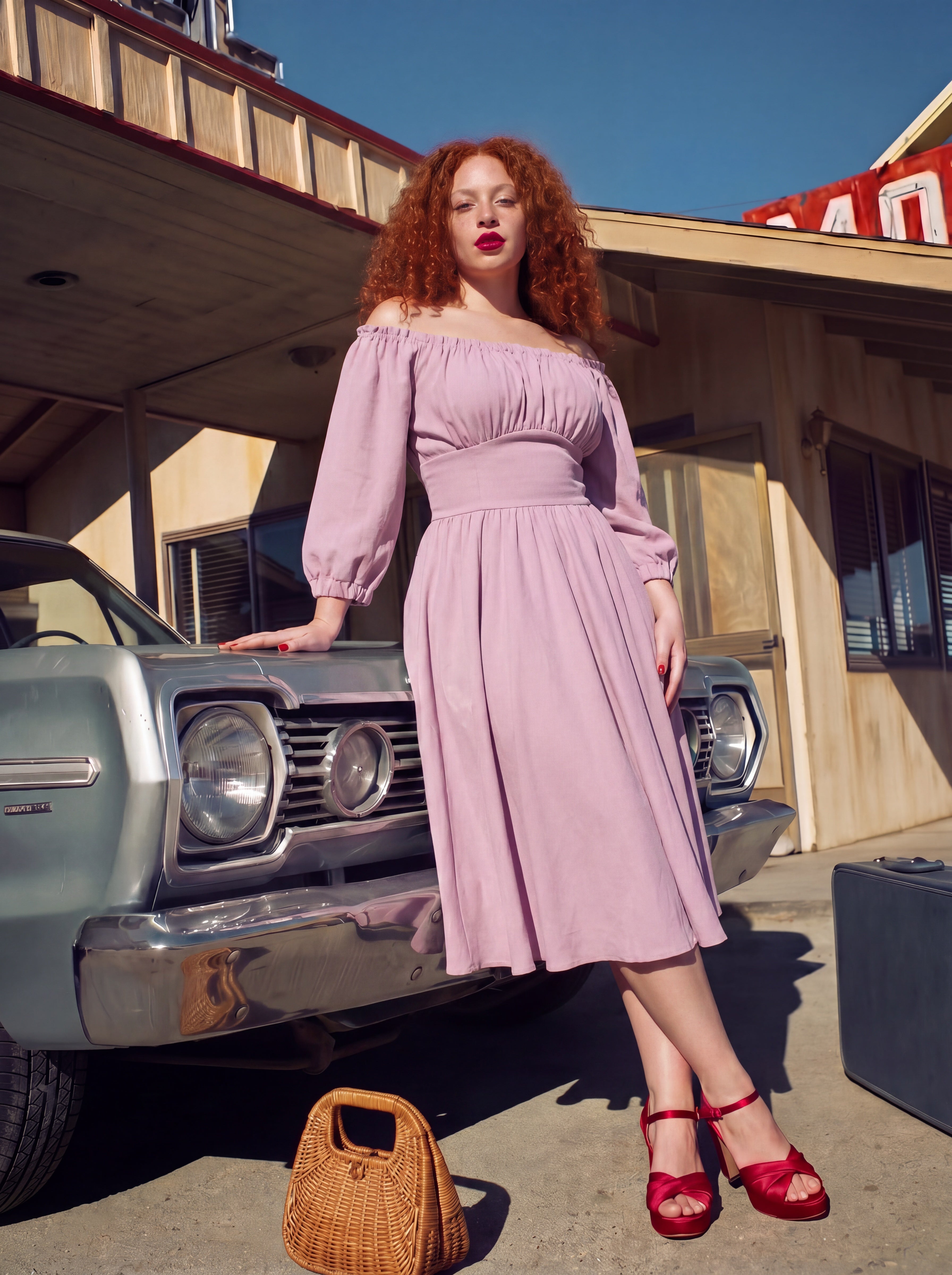 Marie-Therese Peasant Dress in Pinup Girl Pink-Tactilefable